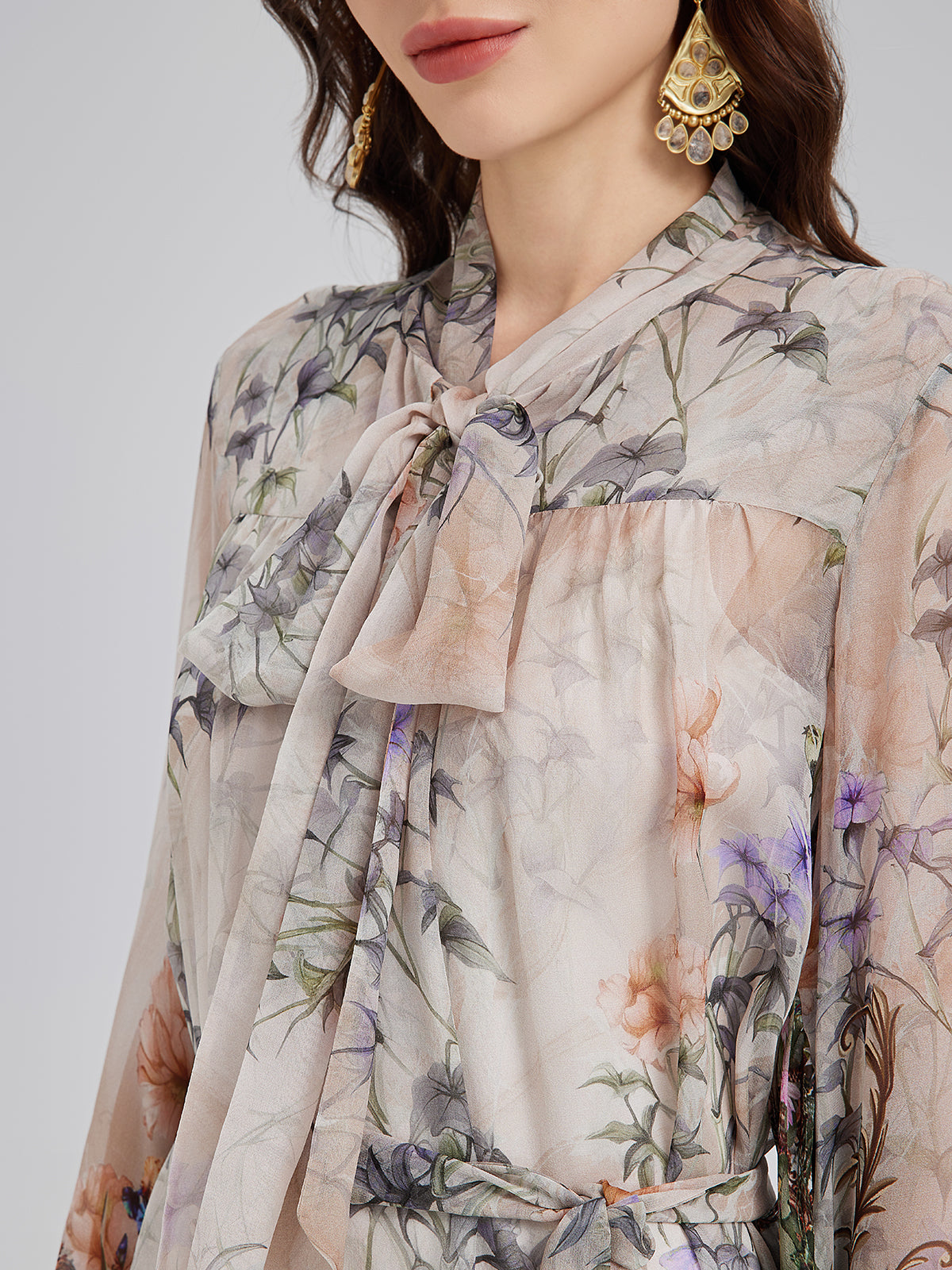 Silk Court Print Pleated Maxi Dress