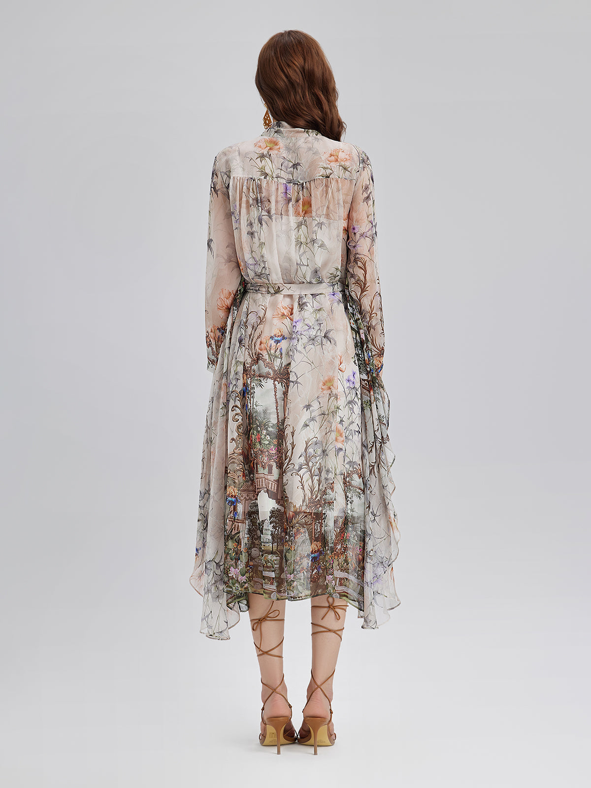 Silk Court Print Pleated Maxi Dress