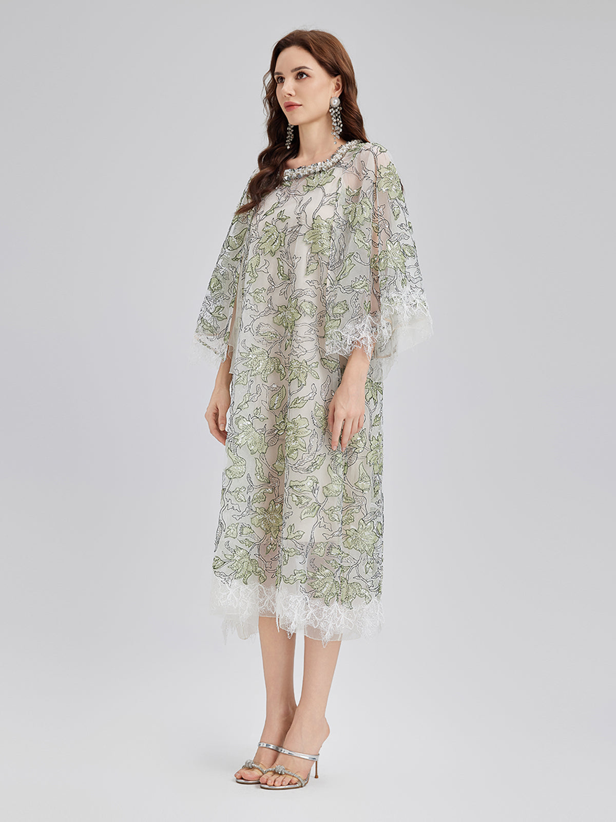 Sequin Embroidered Square-Neck Dress