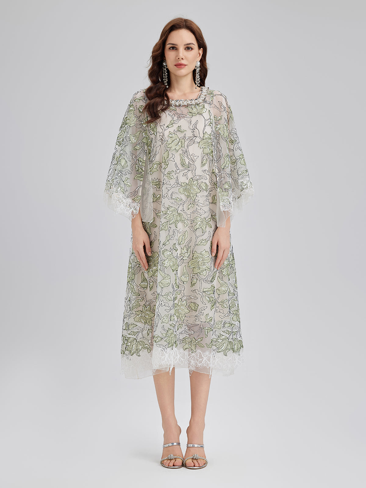Sequin Embroidered Square-Neck Dress