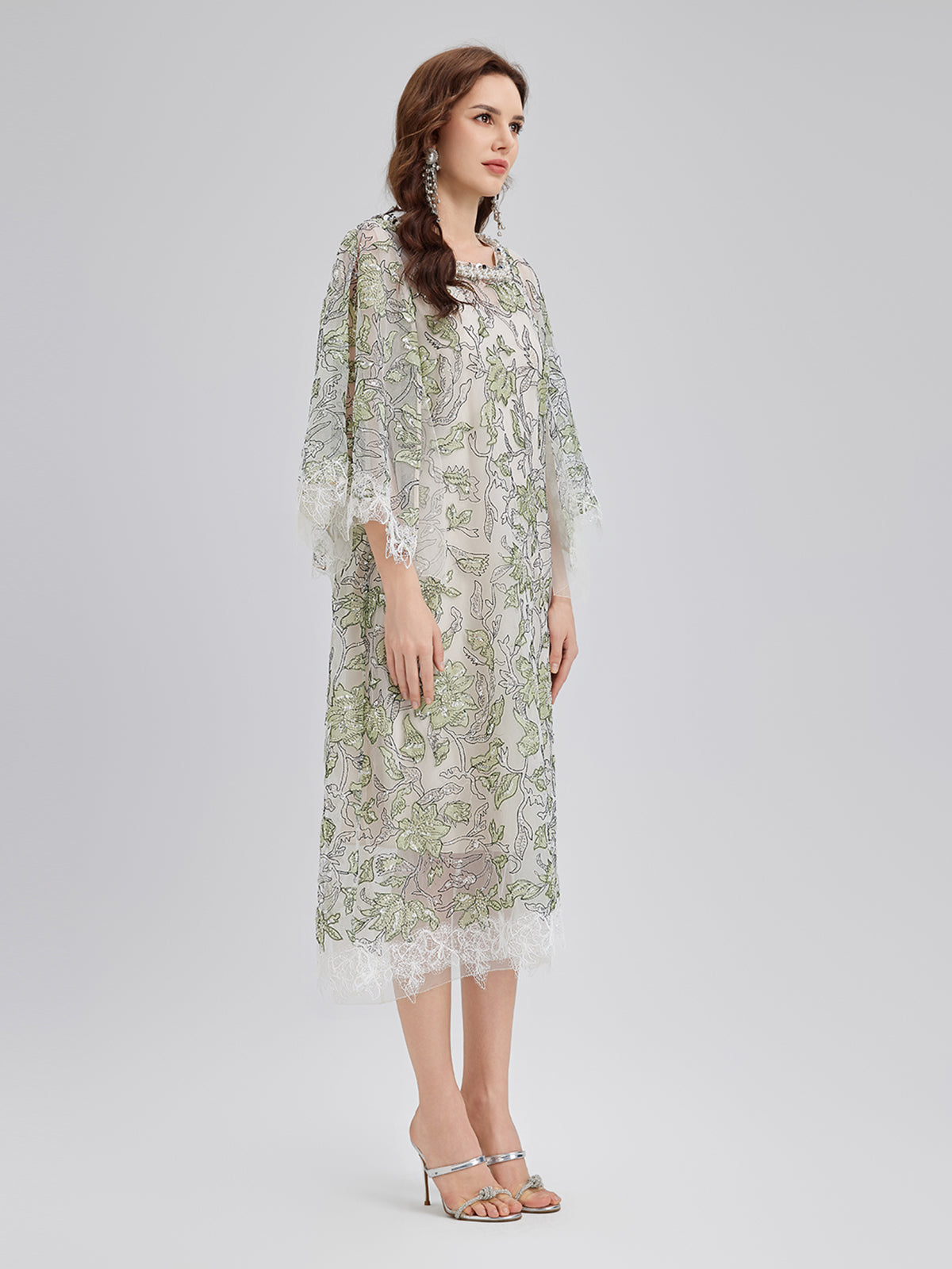 Sequin Embroidered Square-Neck Dress