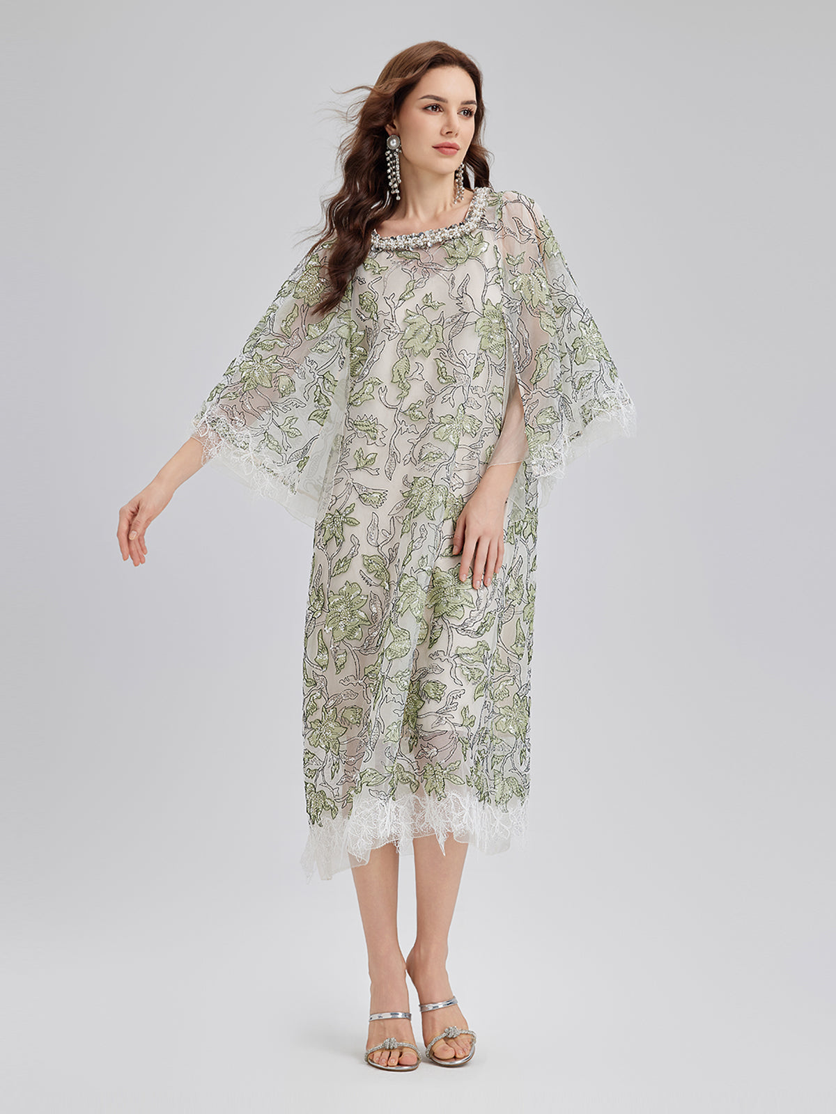 Sequin Embroidered Square-Neck Dress