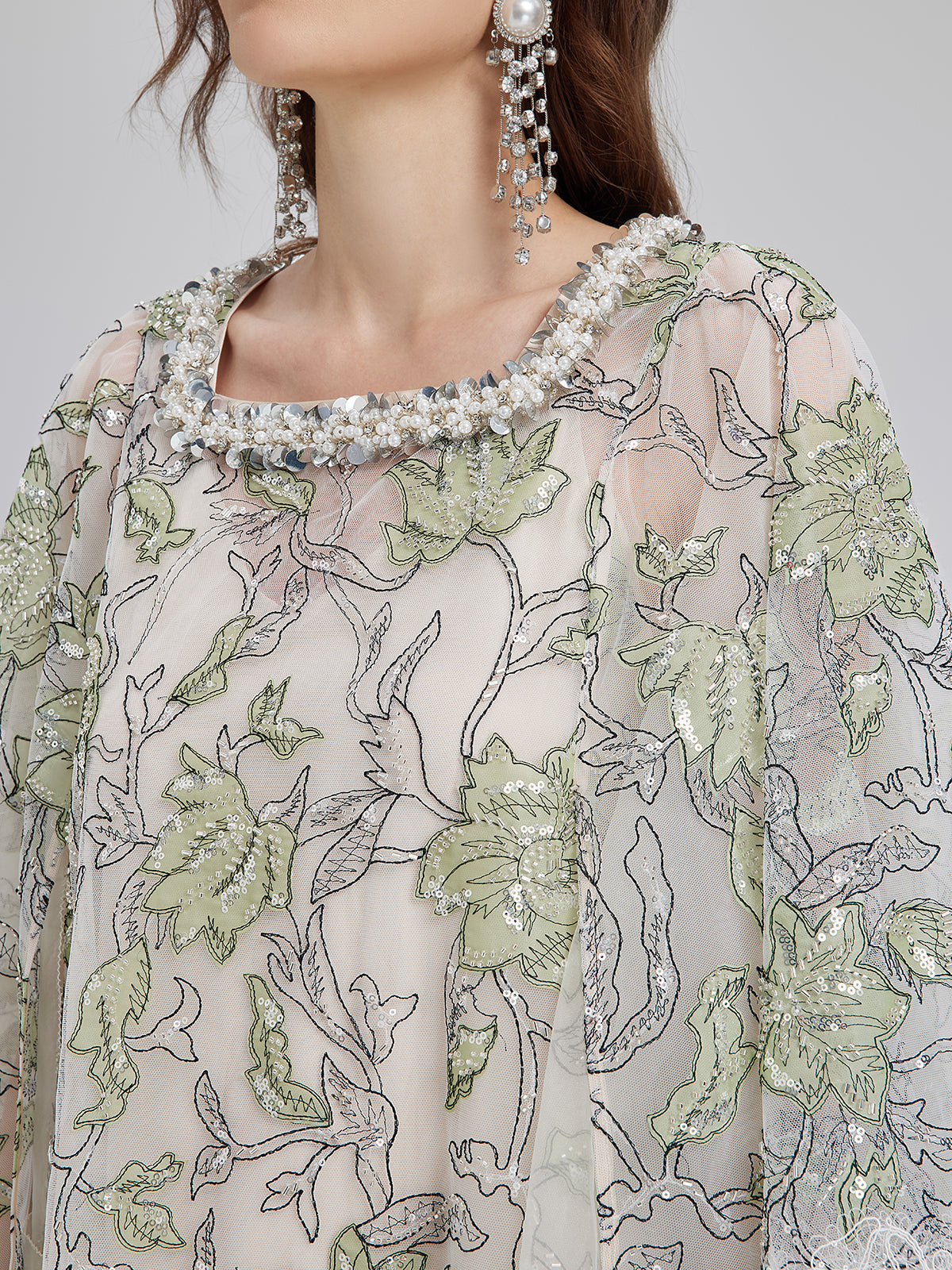 Sequin Embroidered Square-Neck Dress