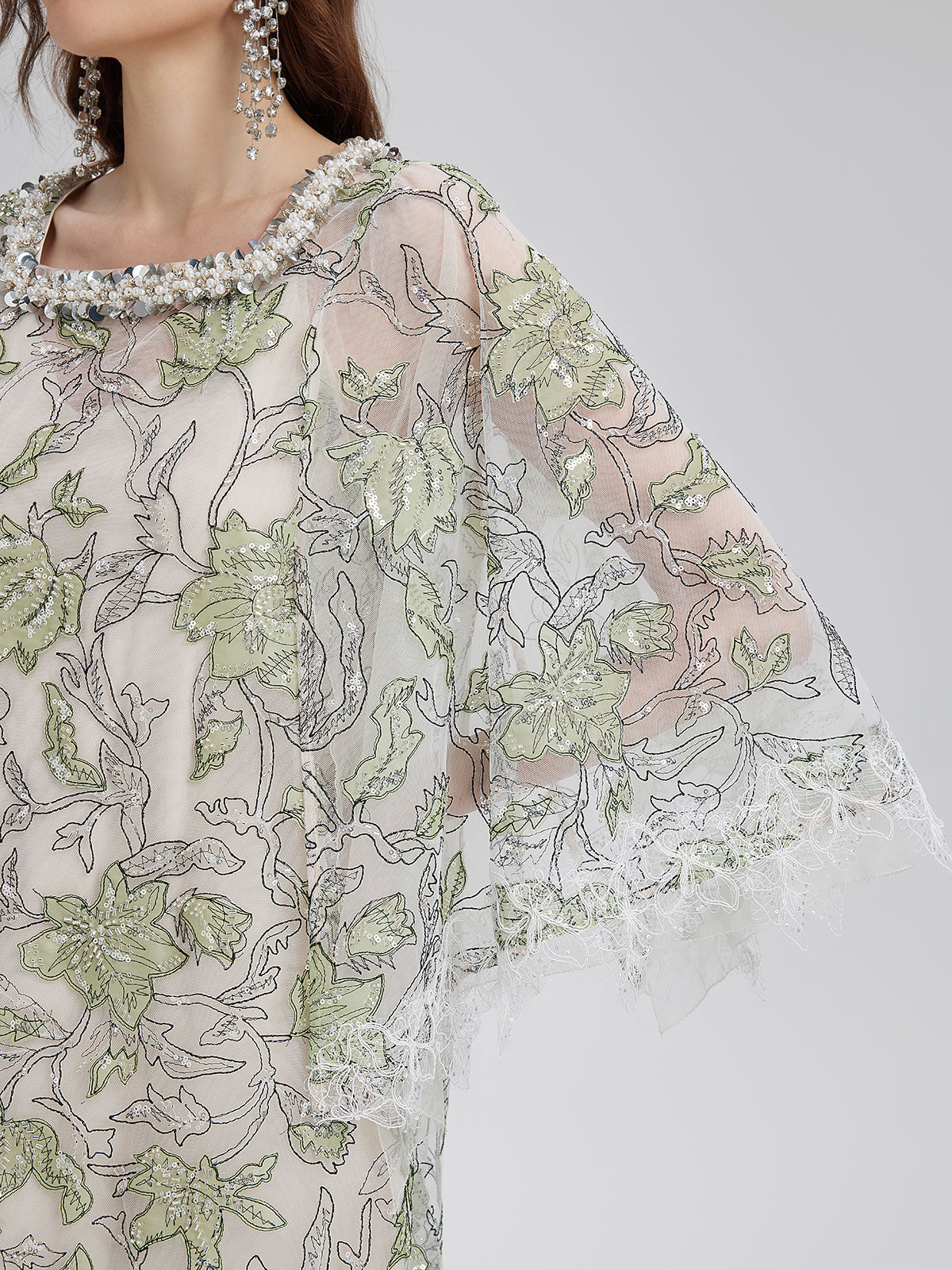 Sequin Embroidered Square-Neck Dress
