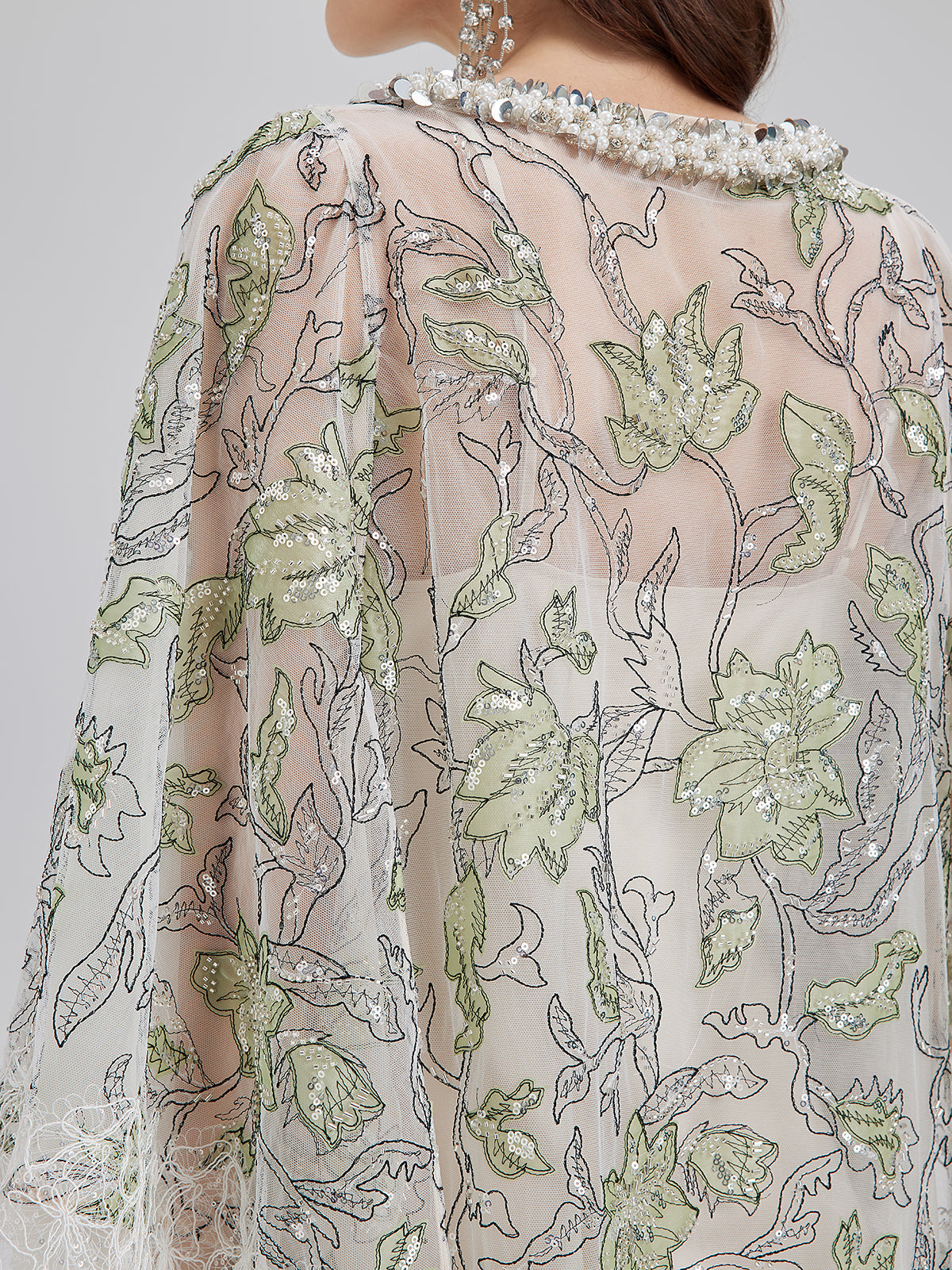 Sequin Embroidered Square-Neck Dress