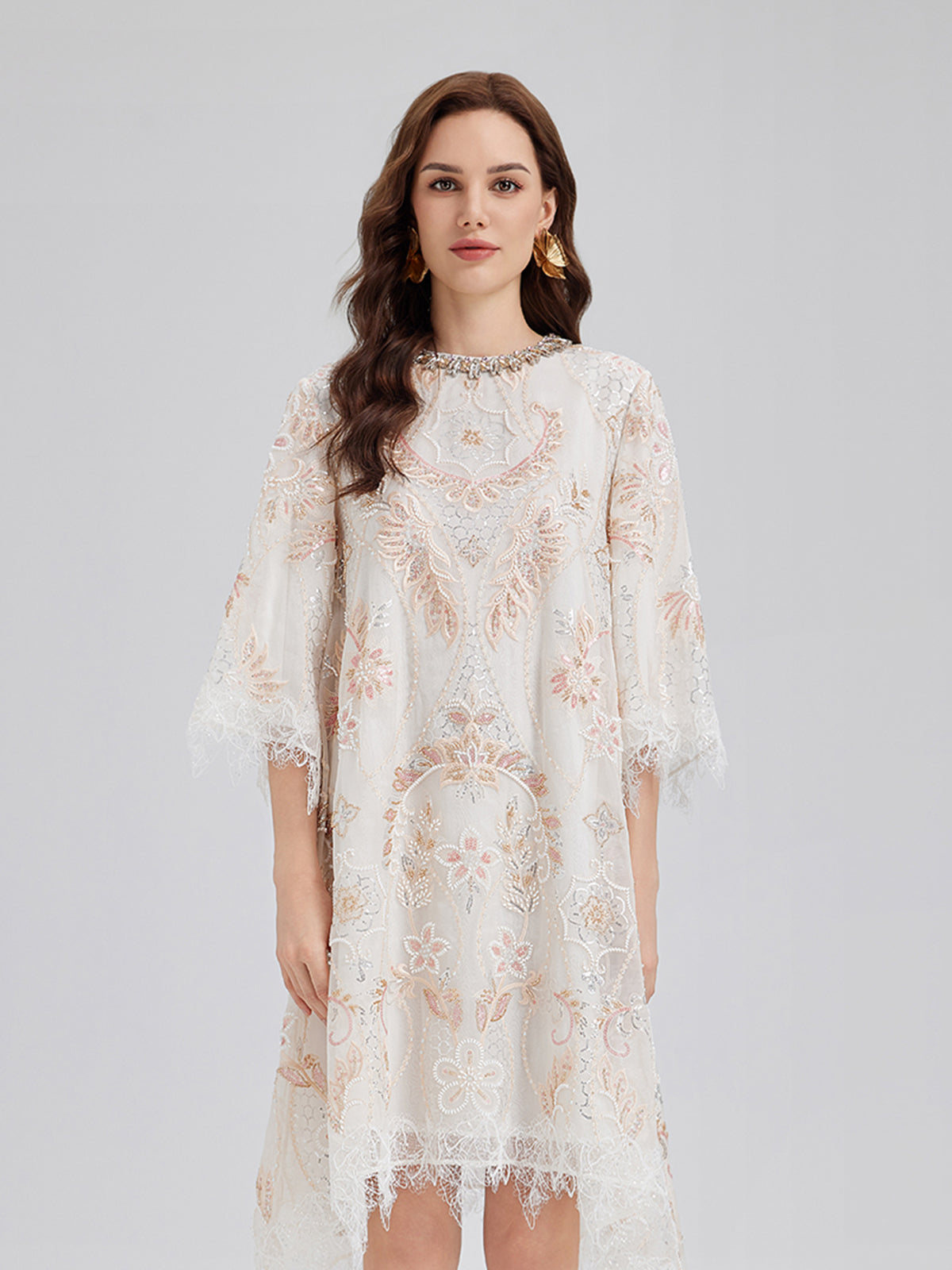 Hand-Beaded Floral Lace Dress