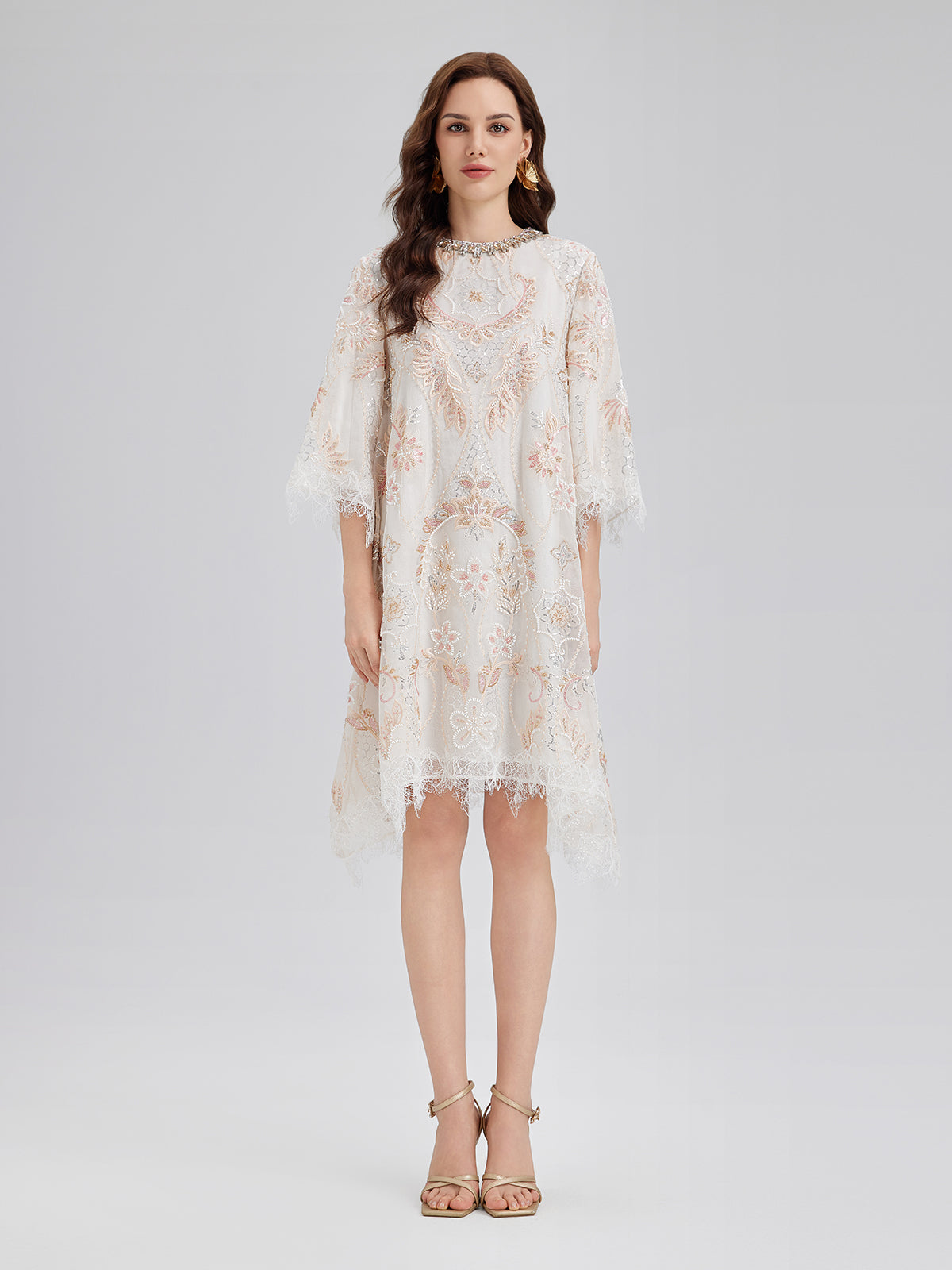 Hand-Beaded Floral Lace Dress