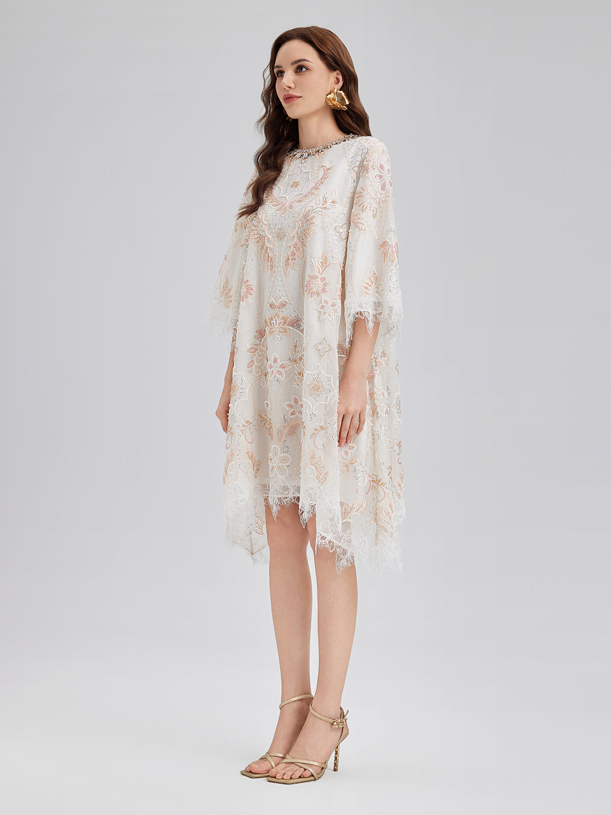 Hand-Beaded Floral Lace Dress