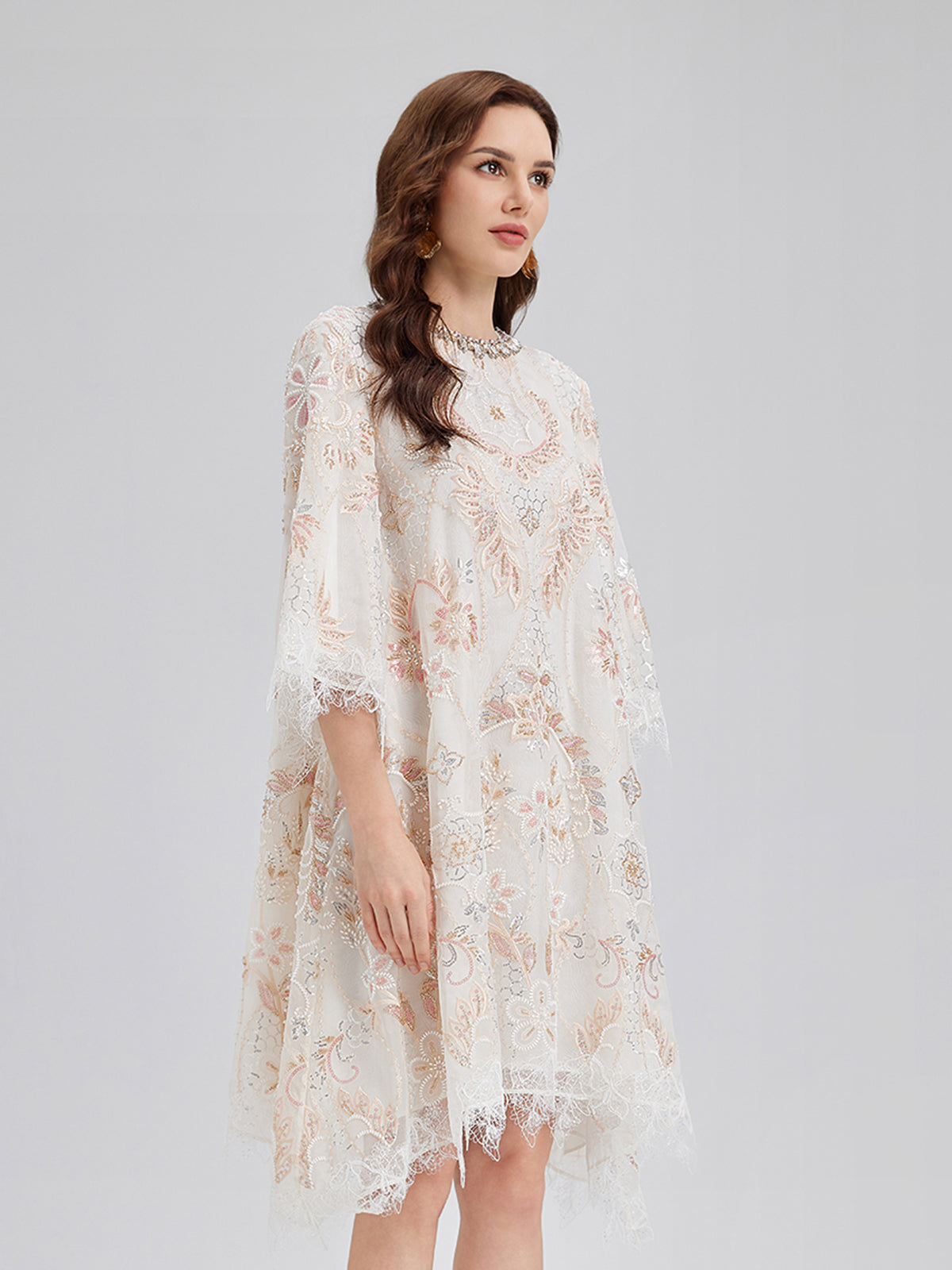 Hand-Beaded Floral Lace Dress