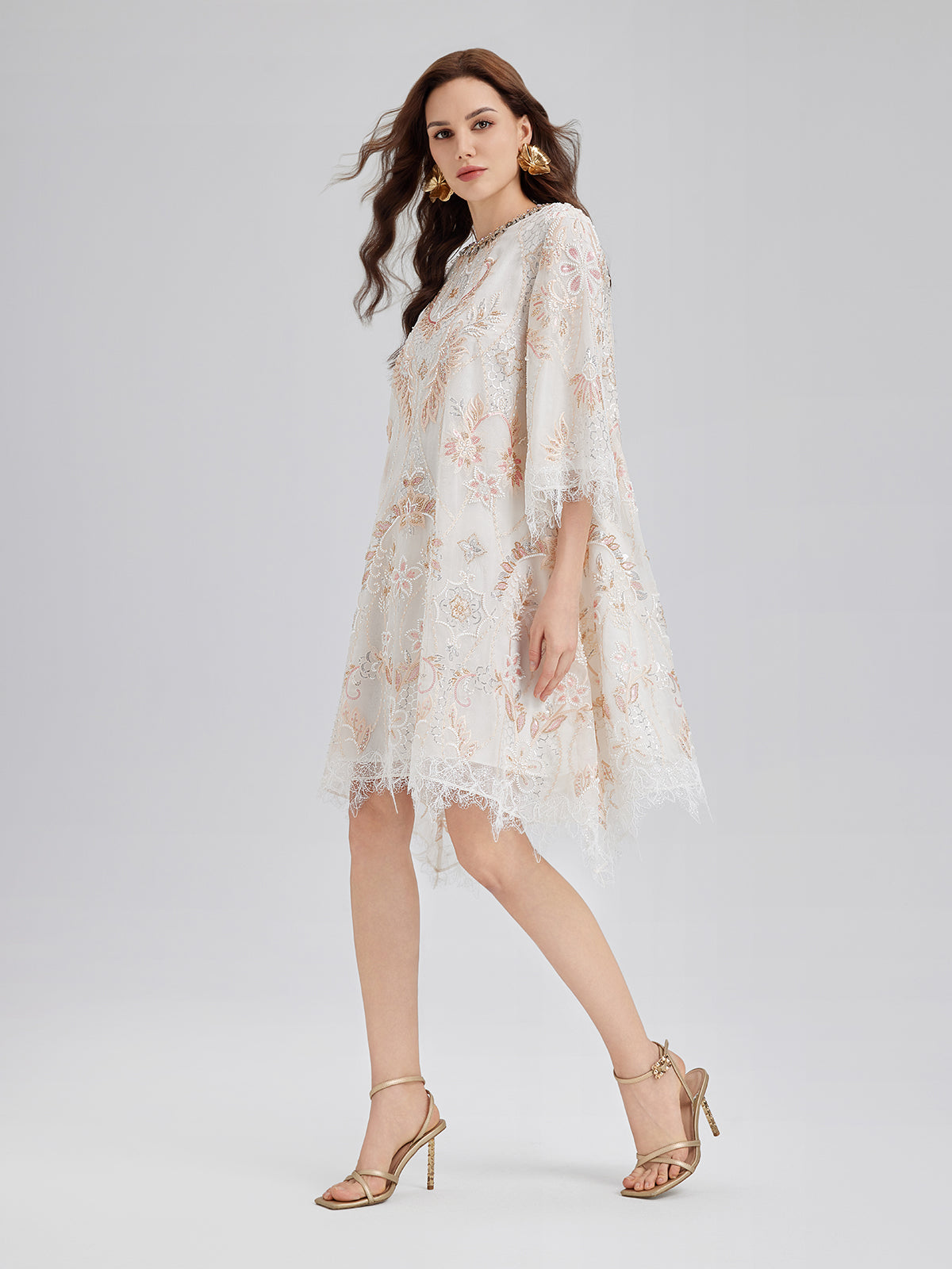 Hand-Beaded Floral Lace Dress
