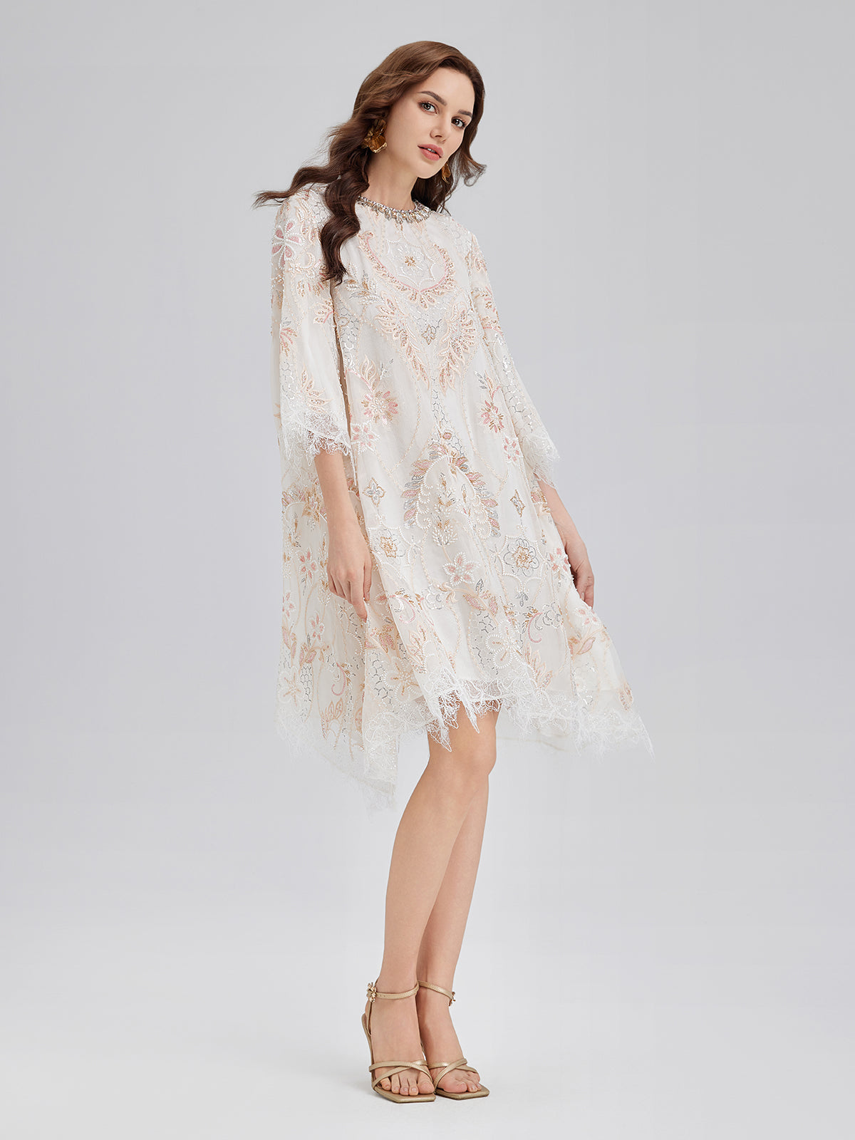 Hand-Beaded Floral Lace Dress
