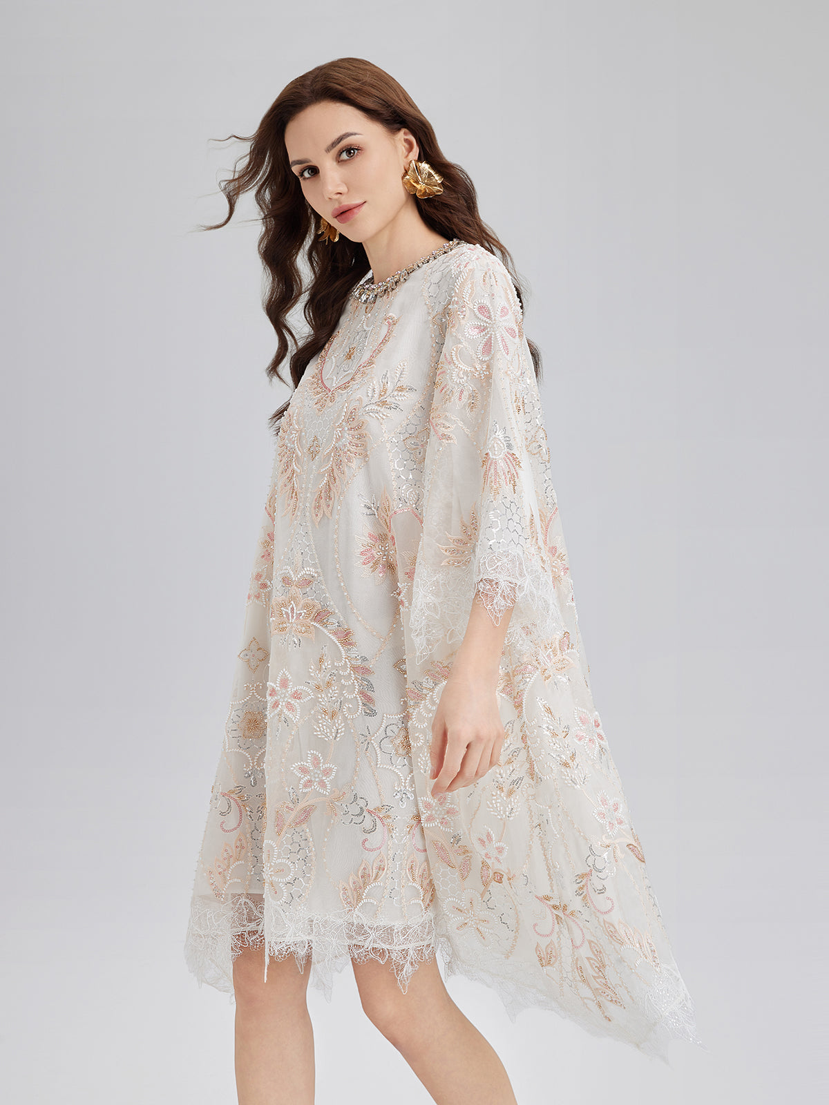 Hand-Beaded Floral Lace Dress