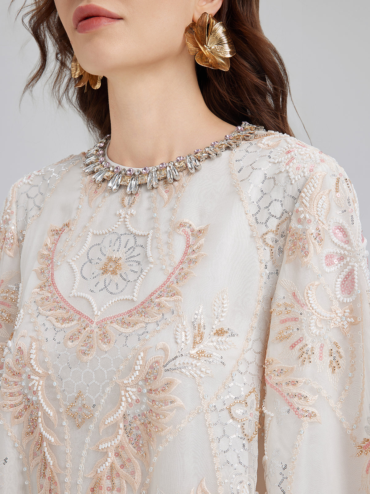 Hand-Beaded Floral Lace Dress