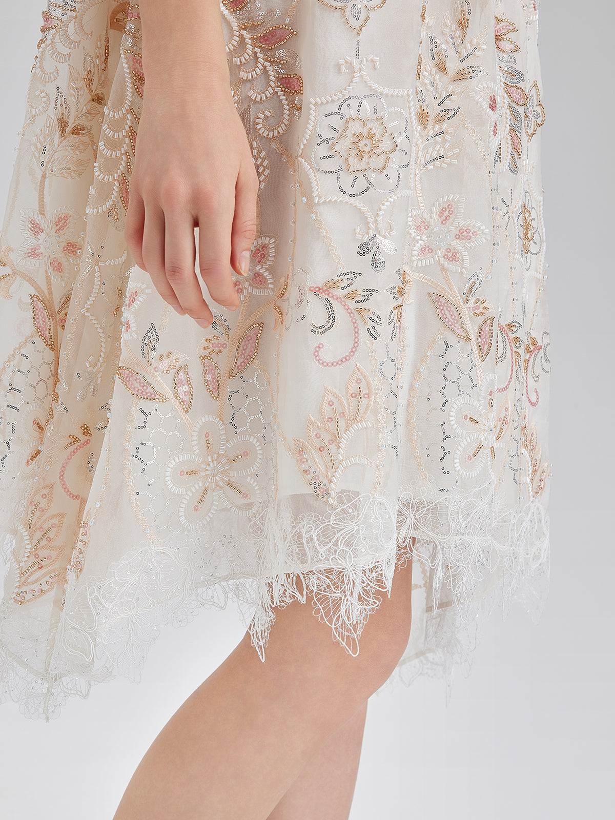 Hand-Beaded Floral Lace Dress