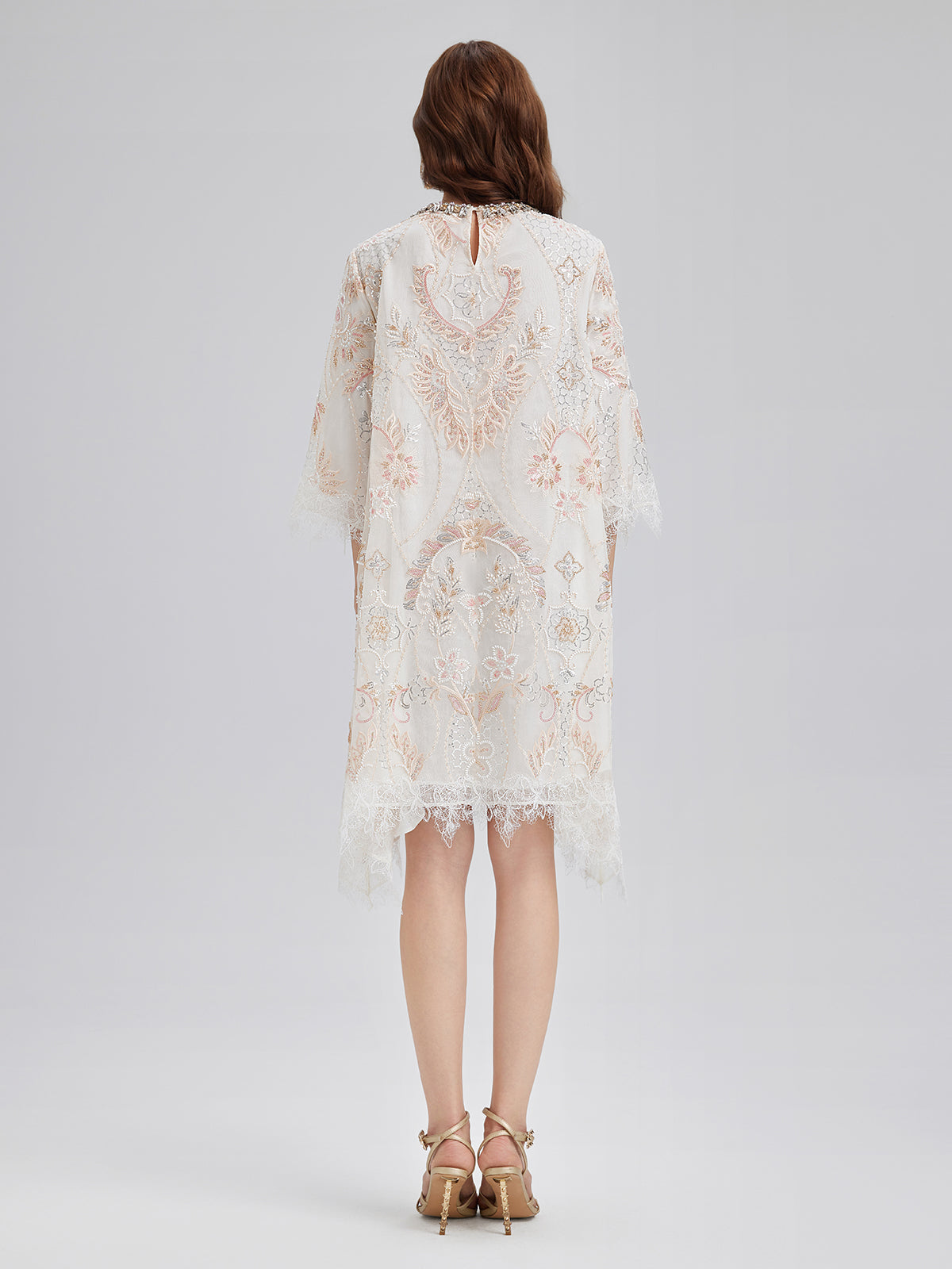 Hand-Beaded Floral Lace Dress