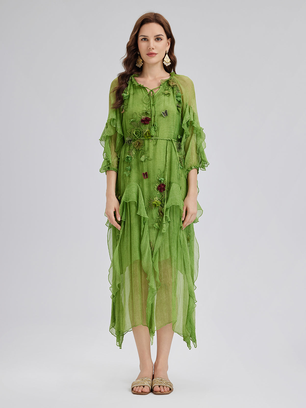 Silk Hand-Dyed 3D Floral Maxi Dress
