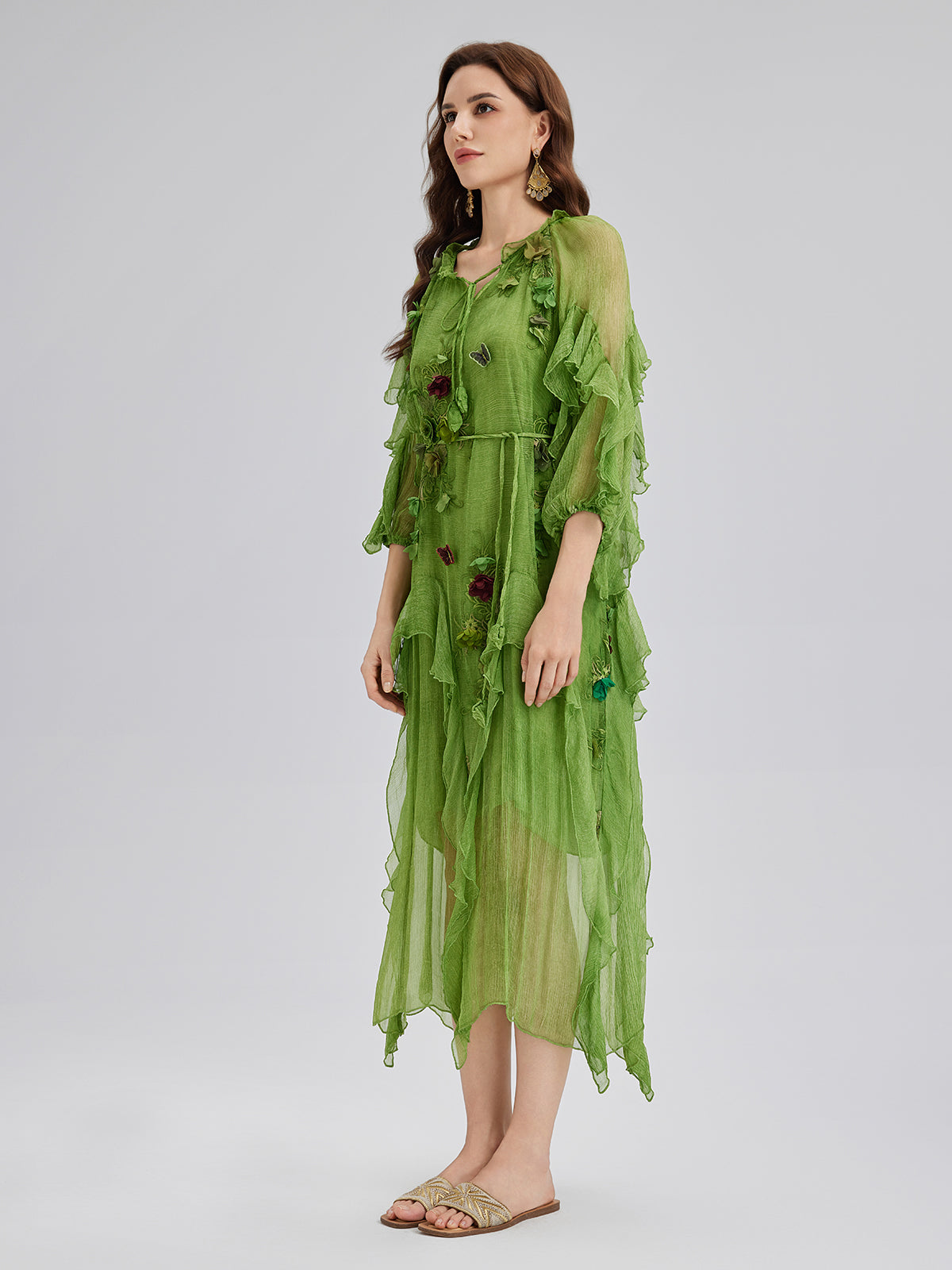 Silk Hand-Dyed 3D Floral Maxi Dress