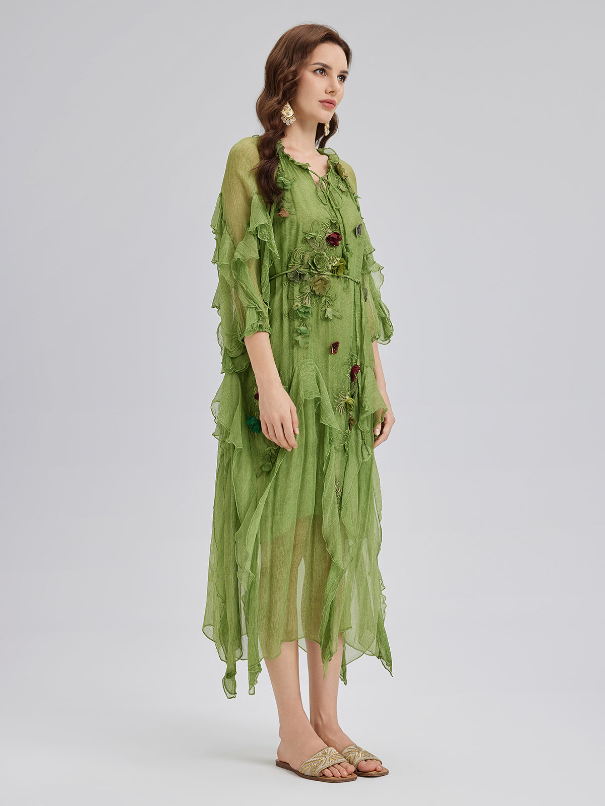 Silk Hand-Dyed 3D Floral Maxi Dress