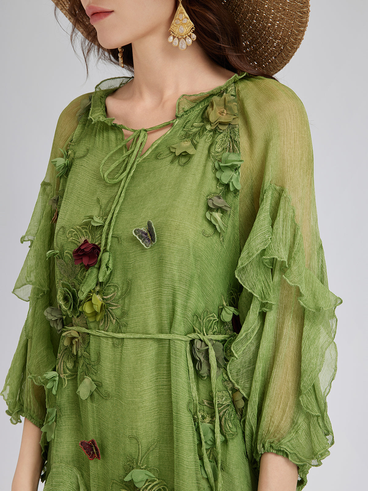 Silk Hand-Dyed 3D Floral Maxi Dress