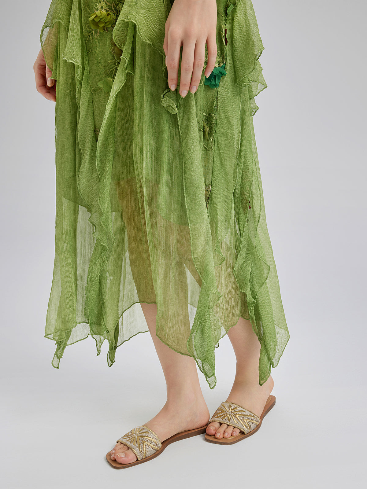 Silk Hand-Dyed 3D Floral Maxi Dress