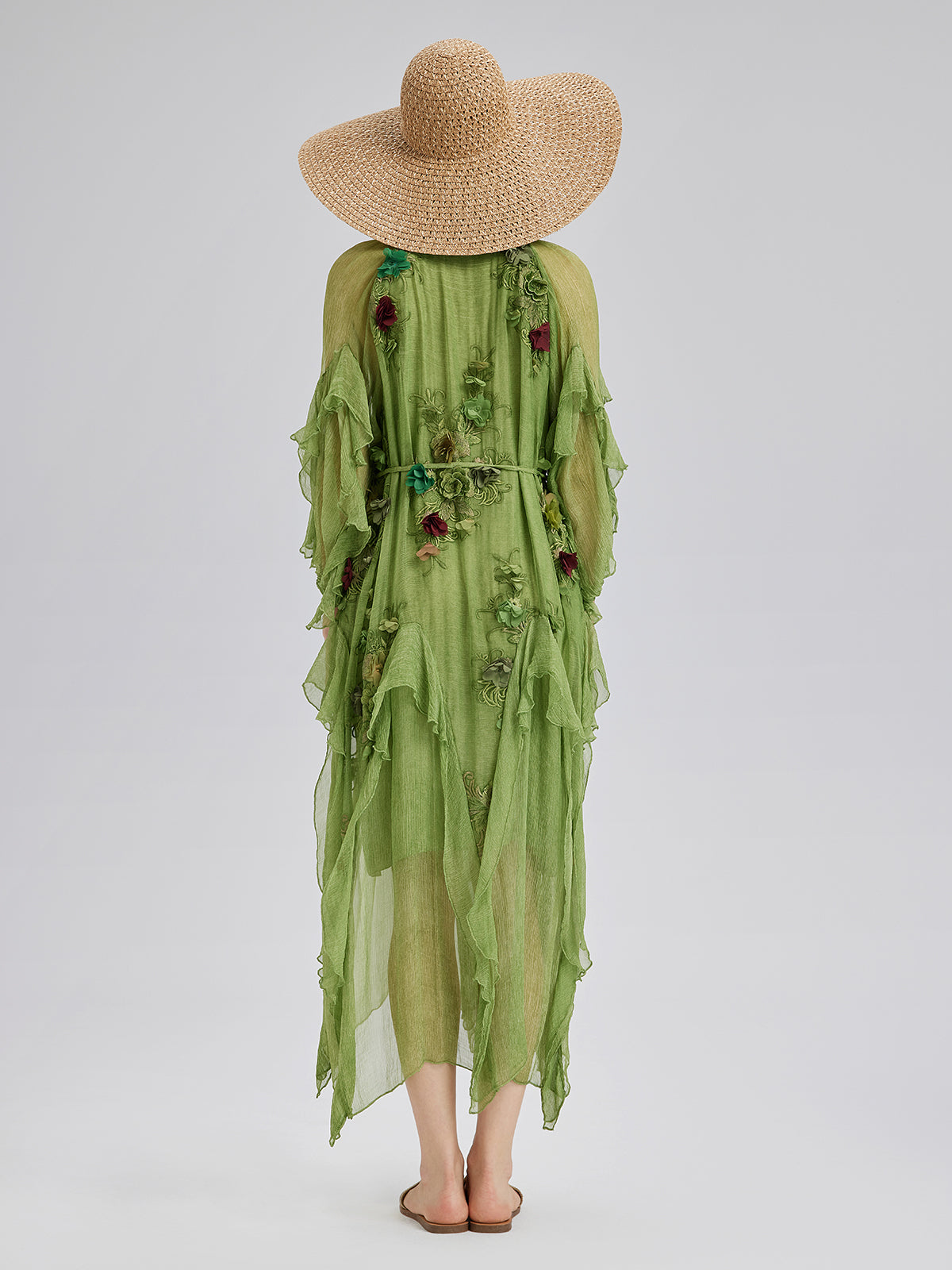 Silk Hand-Dyed 3D Floral Maxi Dress