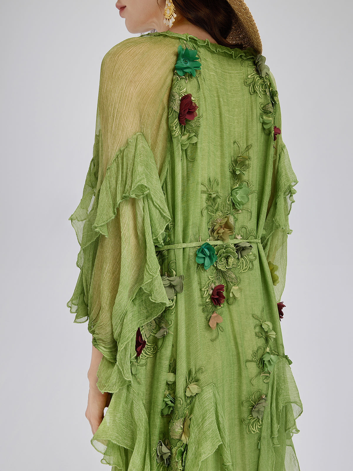 Silk Hand-Dyed 3D Floral Maxi Dress
