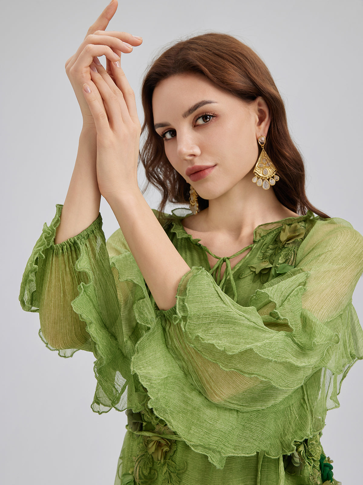 Silk Hand-Dyed 3D Floral Maxi Dress