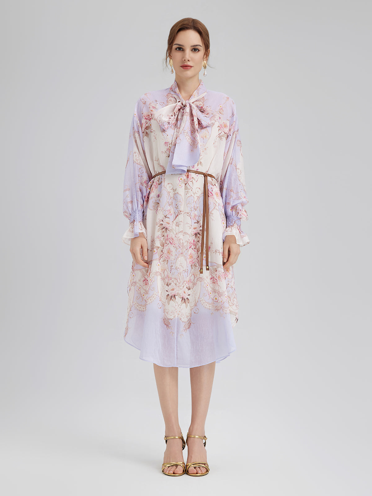 Tencel-Linen Printed Bow Dress
