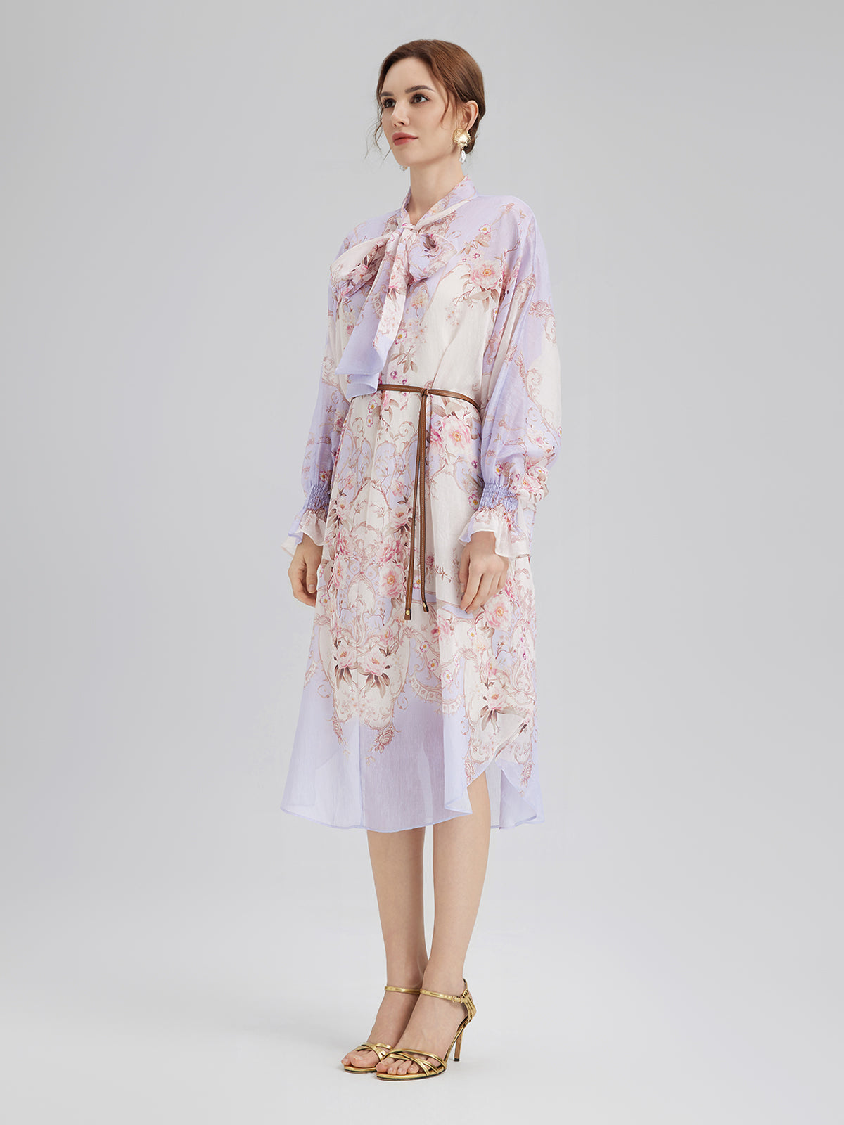 Tencel-Linen Printed Bow Dress