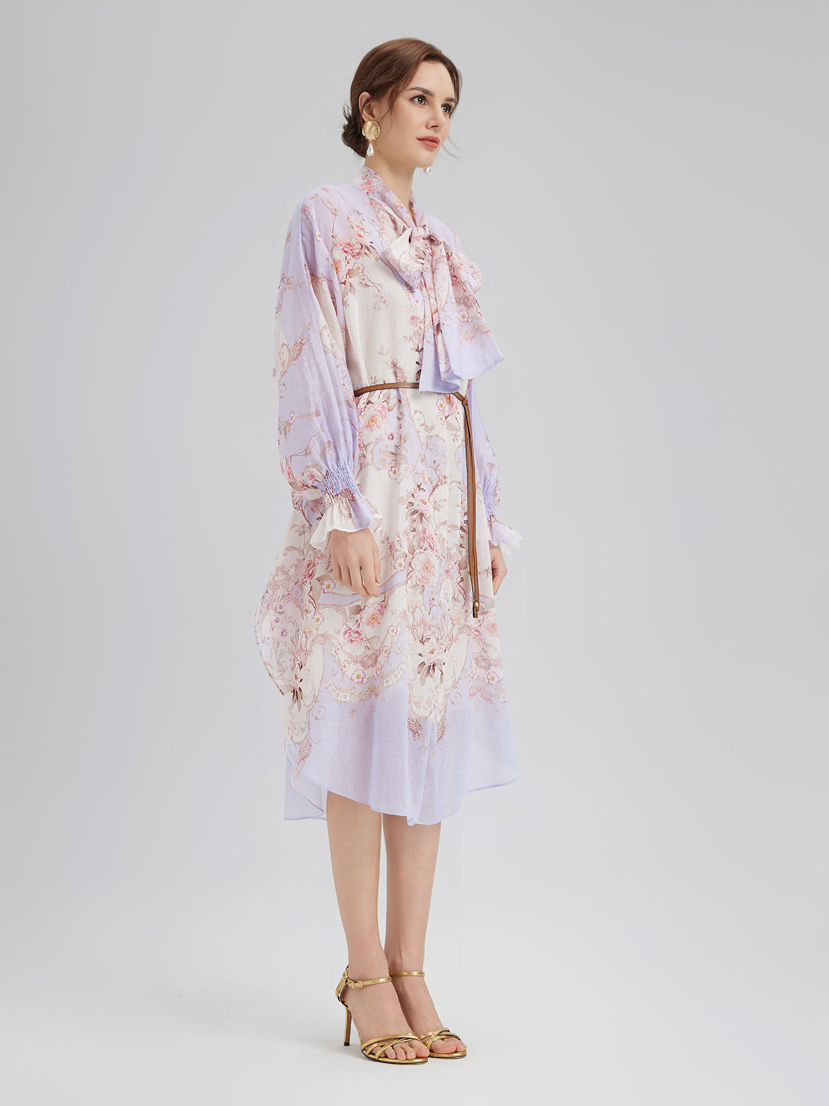 Tencel-Linen Printed Bow Dress
