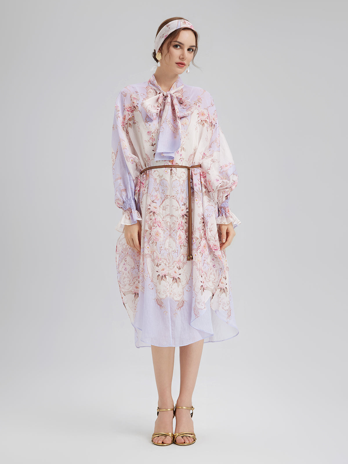 Tencel-Linen Printed Bow Dress