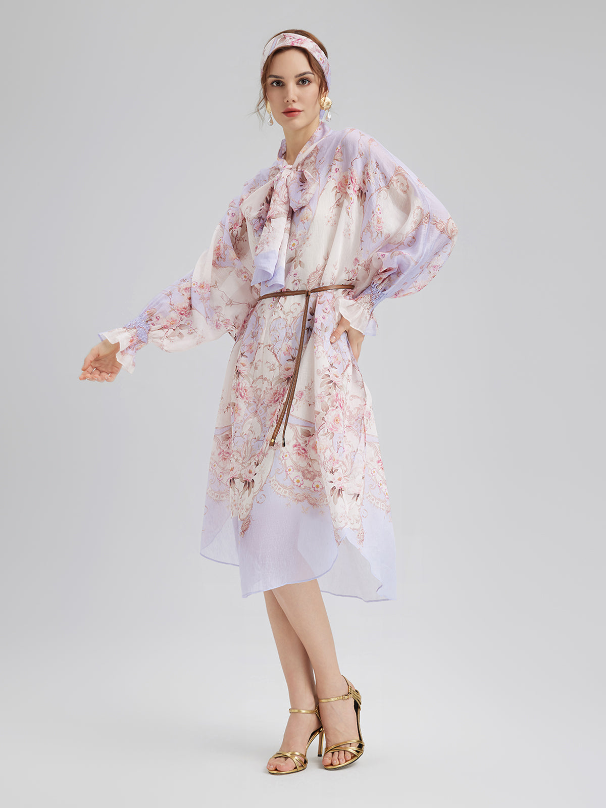 Tencel-Linen Printed Bow Dress