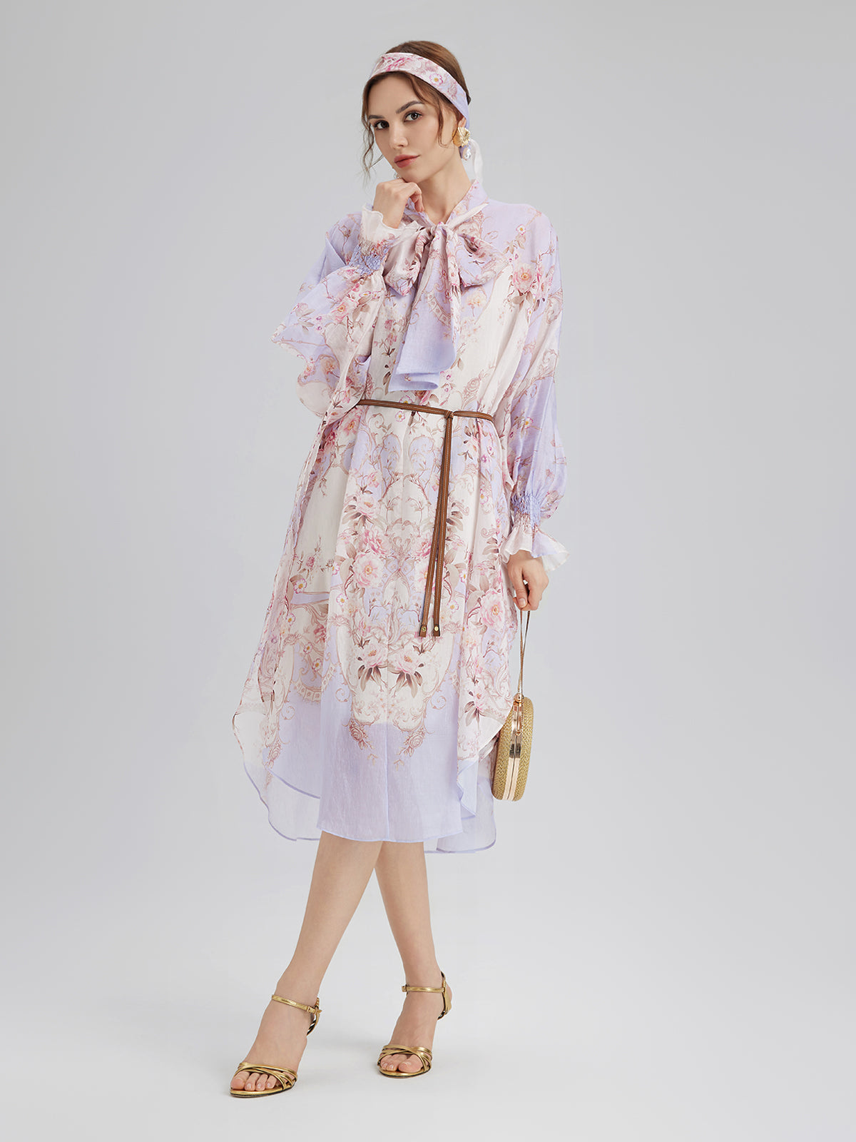Tencel-Linen Printed Bow Dress