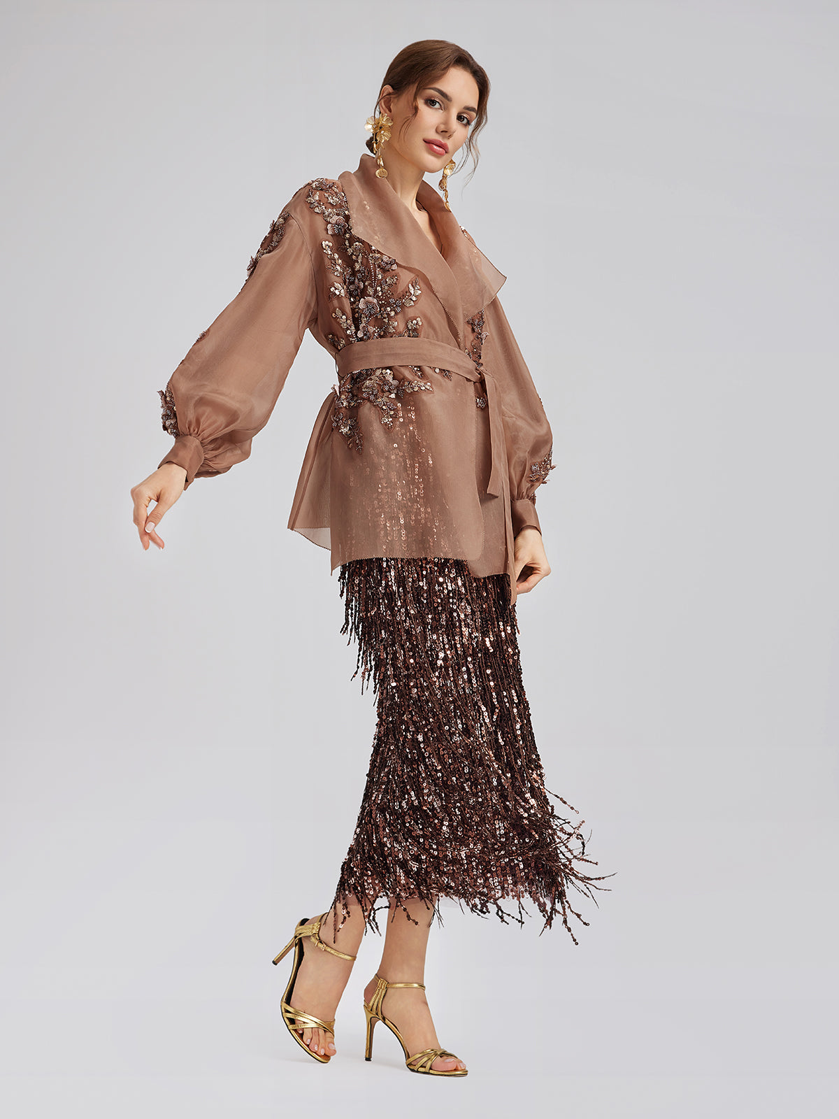 Tassel Sequin Midi Skirt