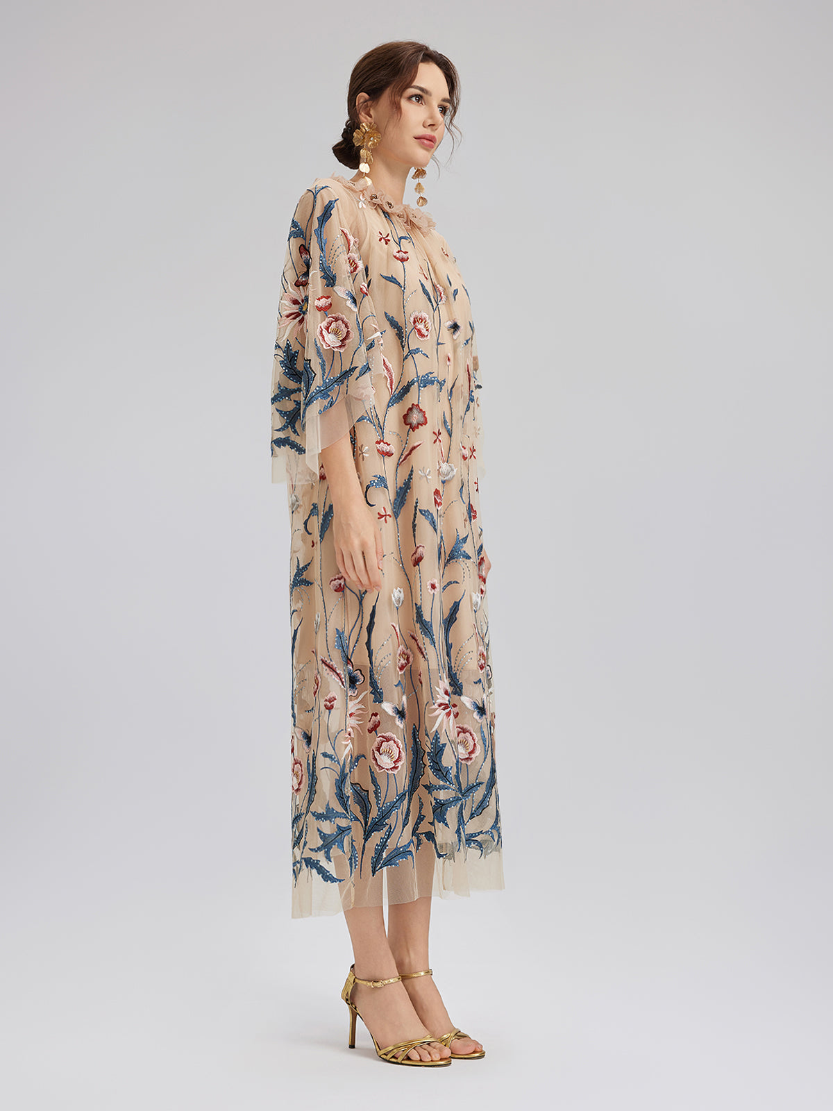 Colorful Embroidered Sequin Long-Sleeve Dress
