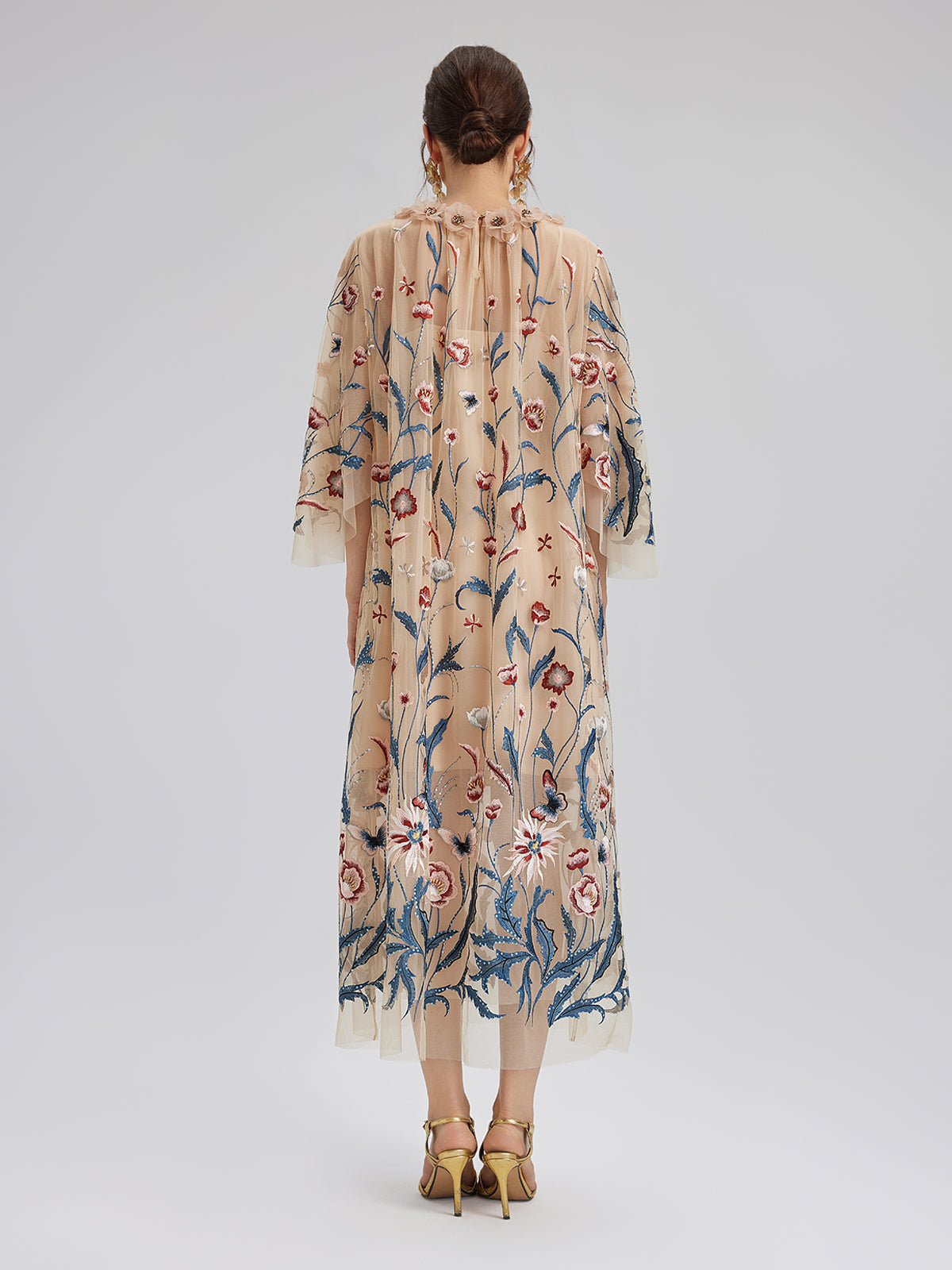 Colorful Embroidered Sequin Long-Sleeve Dress