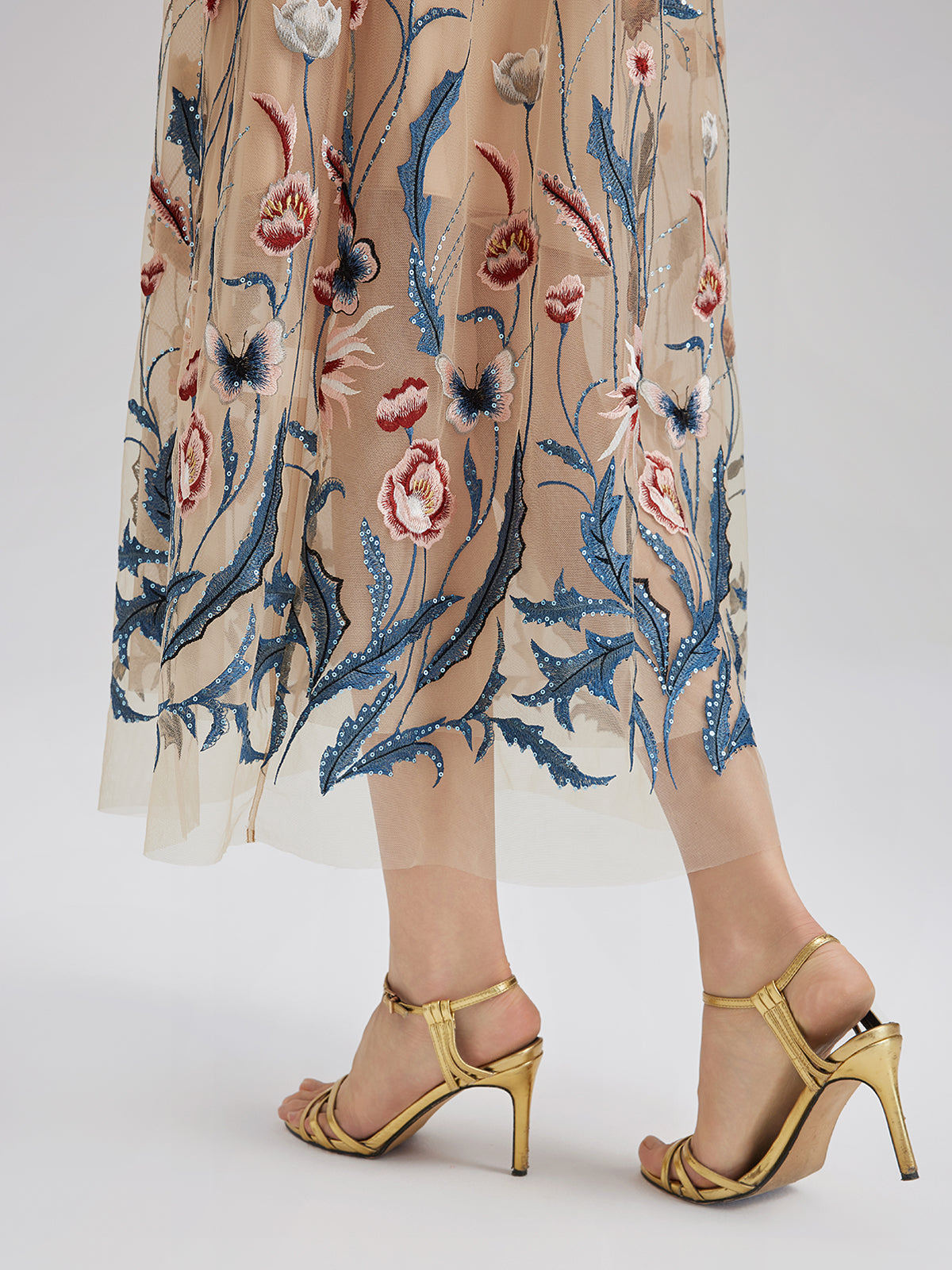 Colorful Embroidered Sequin Long-Sleeve Dress