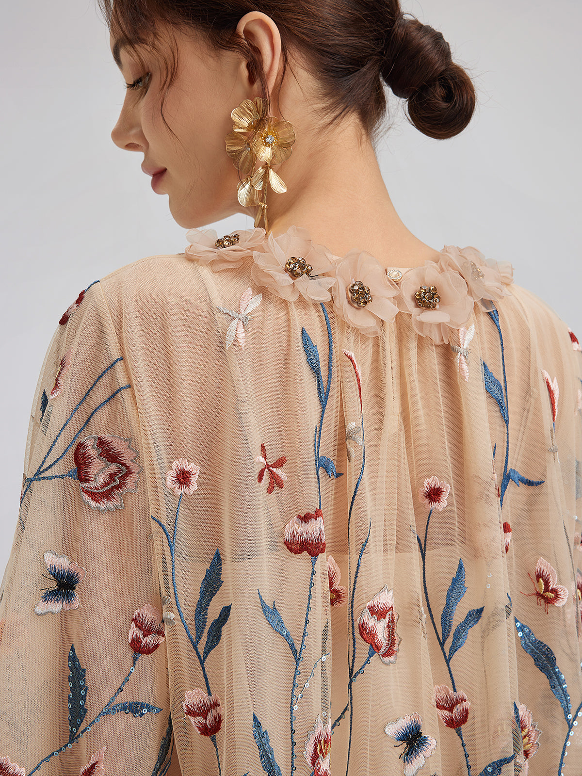 Colorful Embroidered Sequin Long-Sleeve Dress