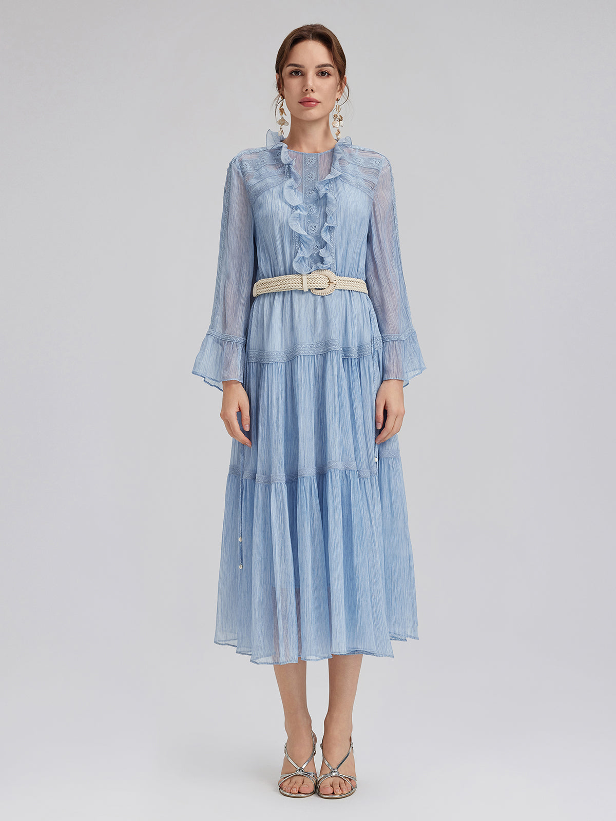 Garment Dyeing Lace Trim Silk Crepe Dress (100% Silk)