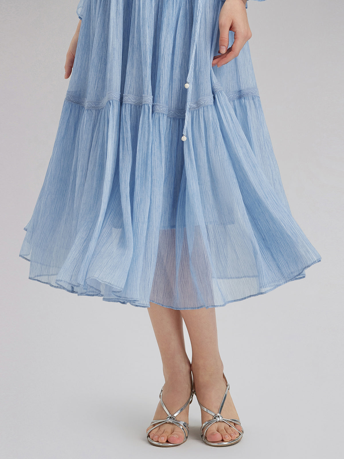 Garment Dyeing Lace Trim Silk Crepe Dress (100% Silk)