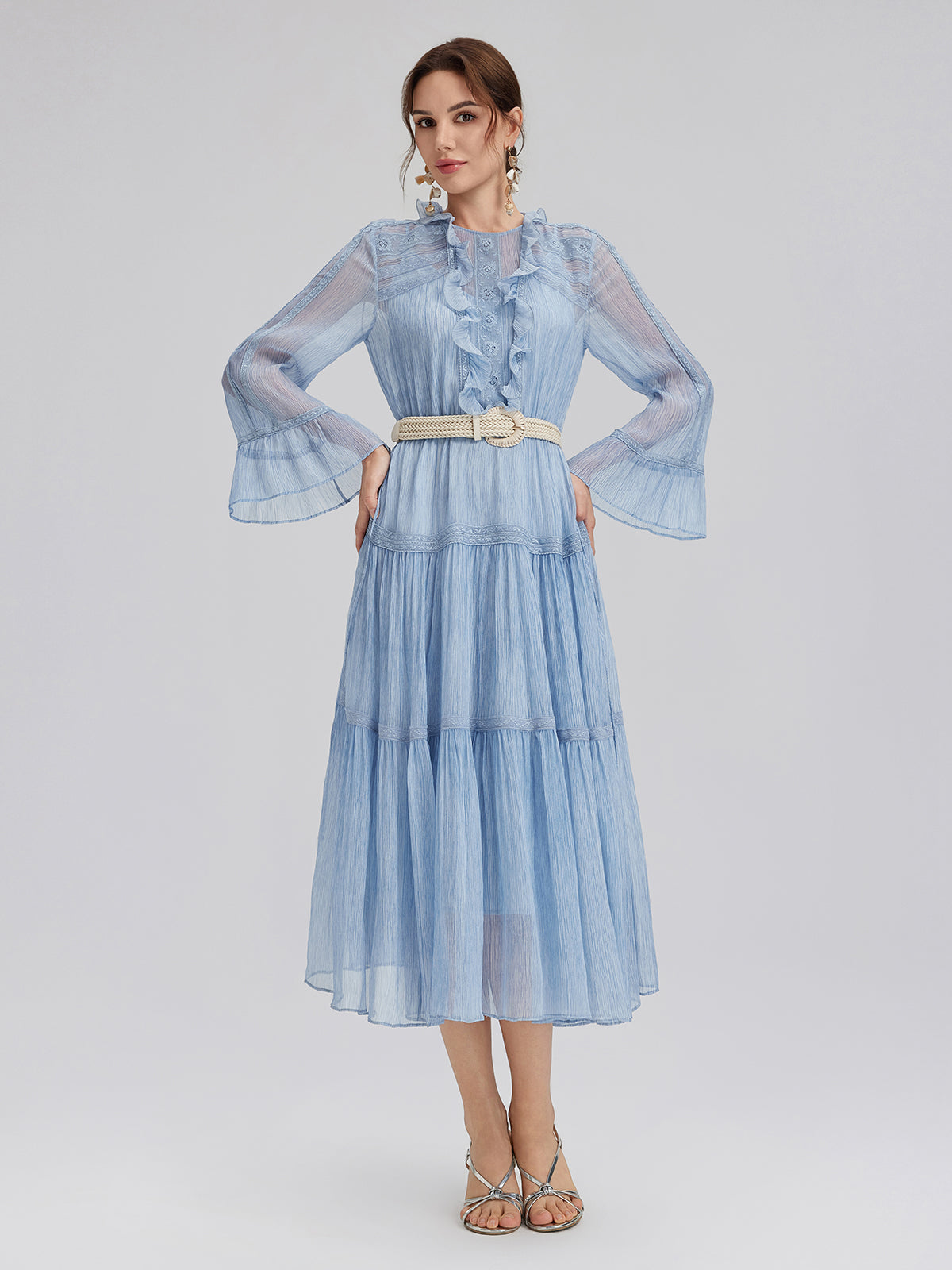 Garment Dyeing Lace Trim Silk Crepe Dress (100% Silk)