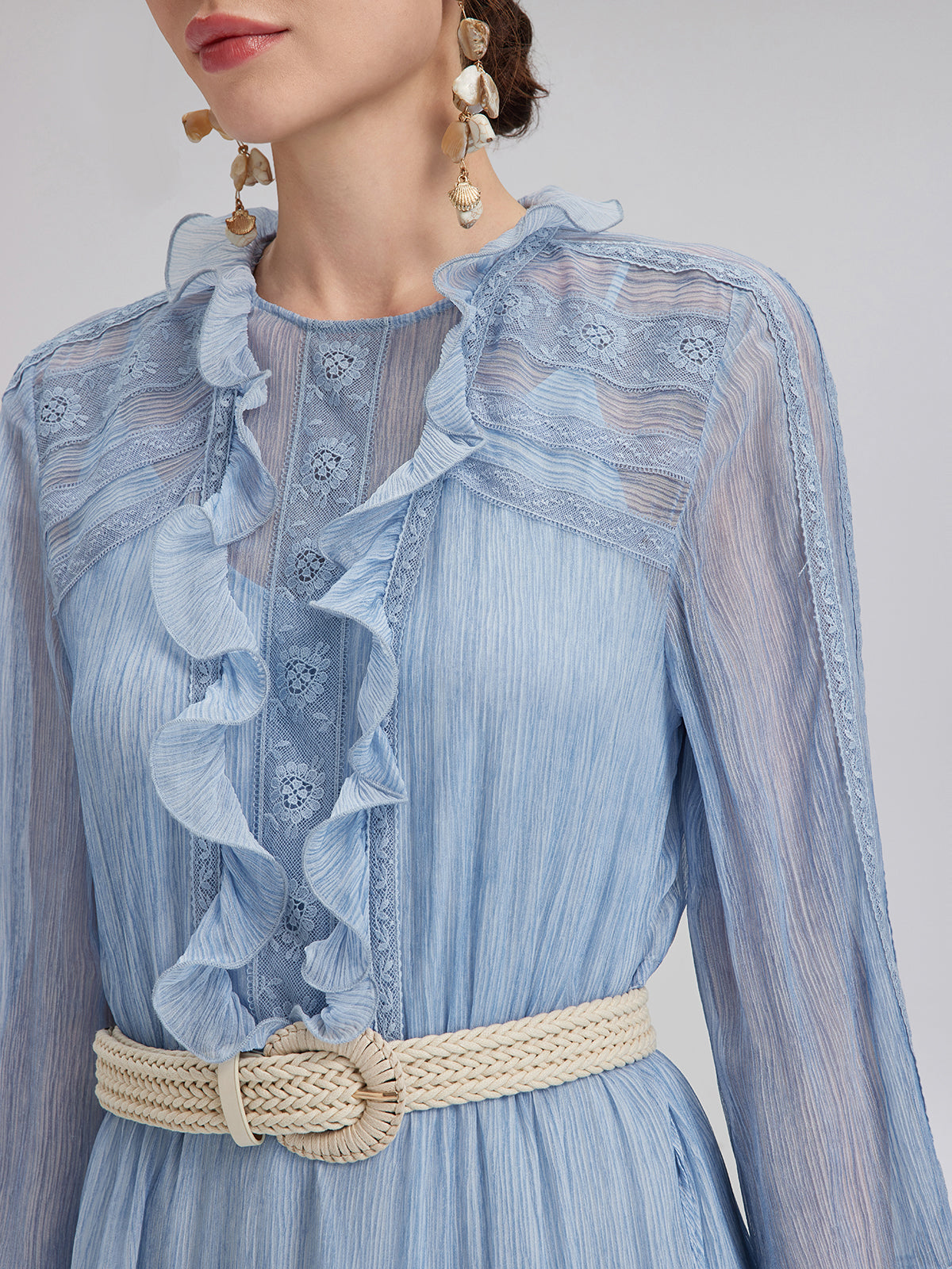 Garment Dyeing Lace Trim Silk Crepe Dress (100% Silk)
