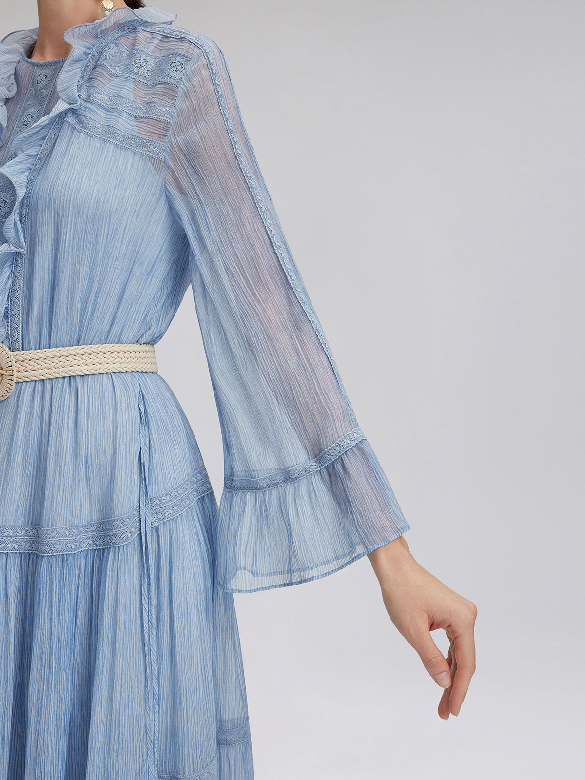 Garment Dyeing Lace Trim Silk Crepe Dress (100% Silk)
