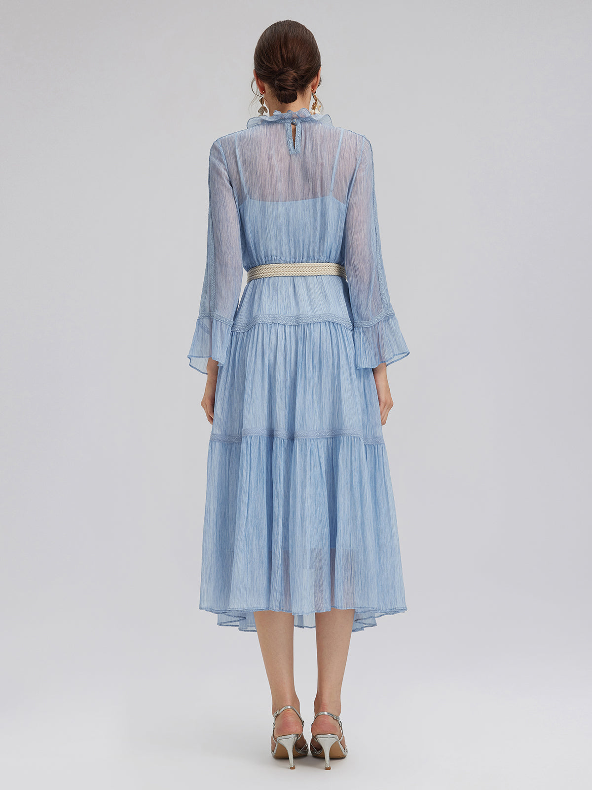 Garment Dyeing Lace Trim Silk Crepe Dress (100% Silk)
