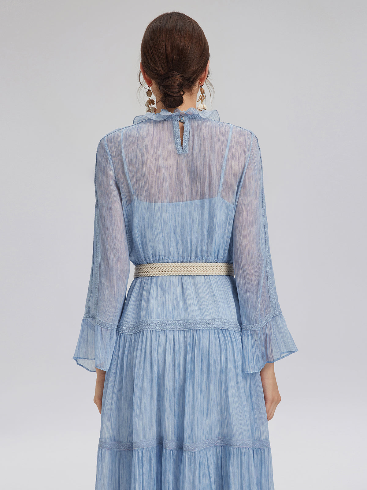 Garment Dyeing Lace Trim Silk Crepe Dress (100% Silk)