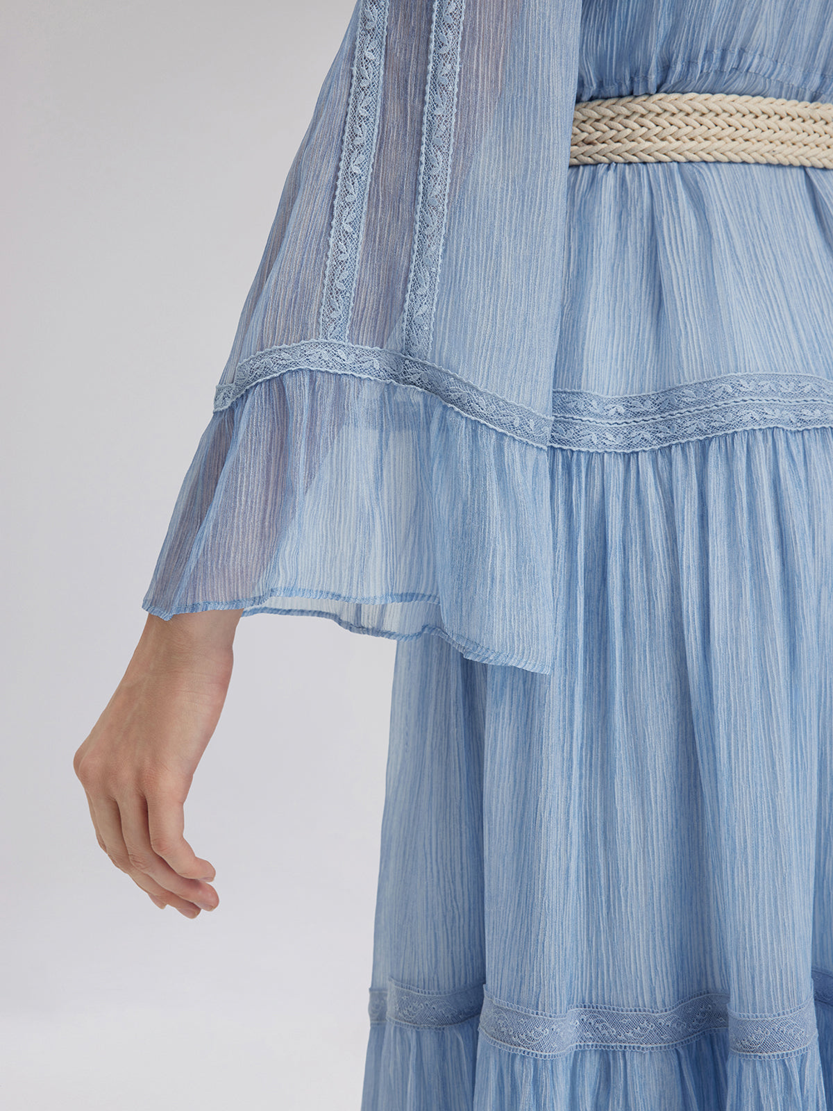 Garment Dyeing Lace Trim Silk Crepe Dress (100% Silk)