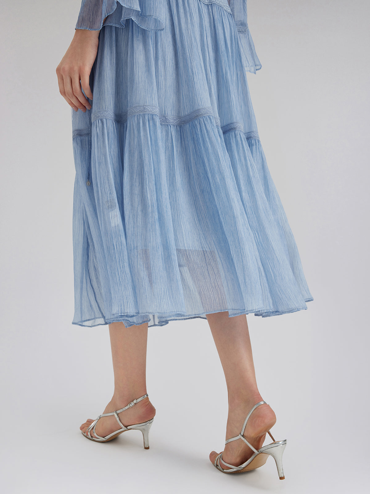 Garment Dyeing Lace Trim Silk Crepe Dress (100% Silk)