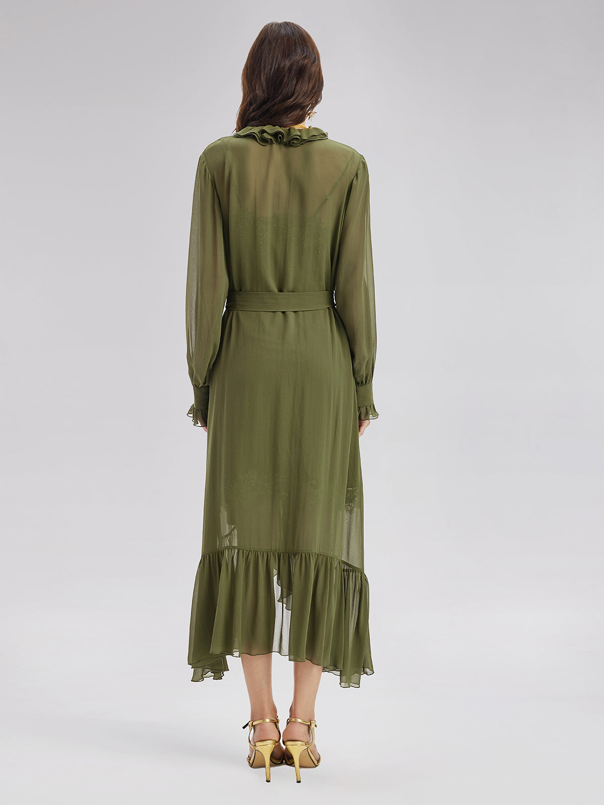 Silk Ruffle Hem Maxi Dress with Lace Cami