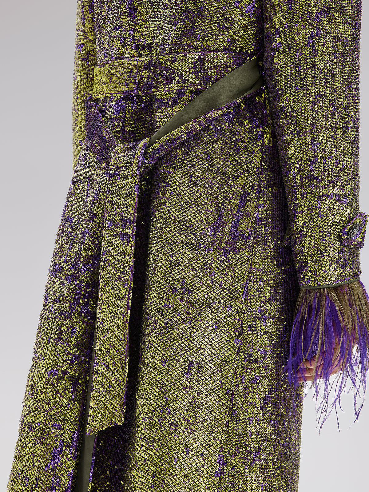 Two-Tone Sequin Ostrich Feather Trench Coat
