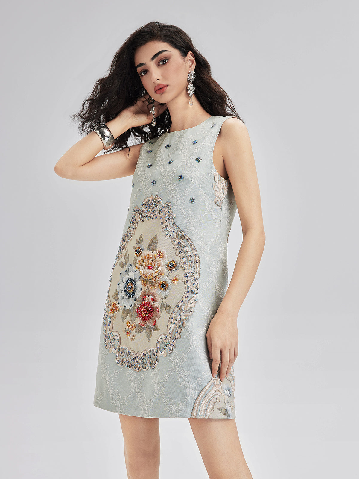 Hand-Sewn Beaded Floral Tank Dress